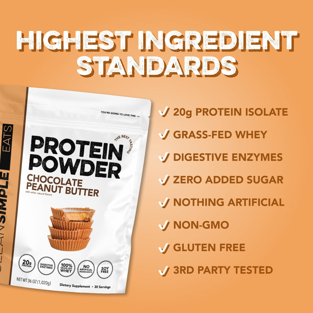 Clean Simple Eats Whey Isolate Protein Powder, Variety Pack, Naturally Sweetened, Zero Added Sugar, 20g 100% GrassFed Protein Powder with Digestive Enzymes, GlutenFree, Non GMO, 10 Single Serve Pack