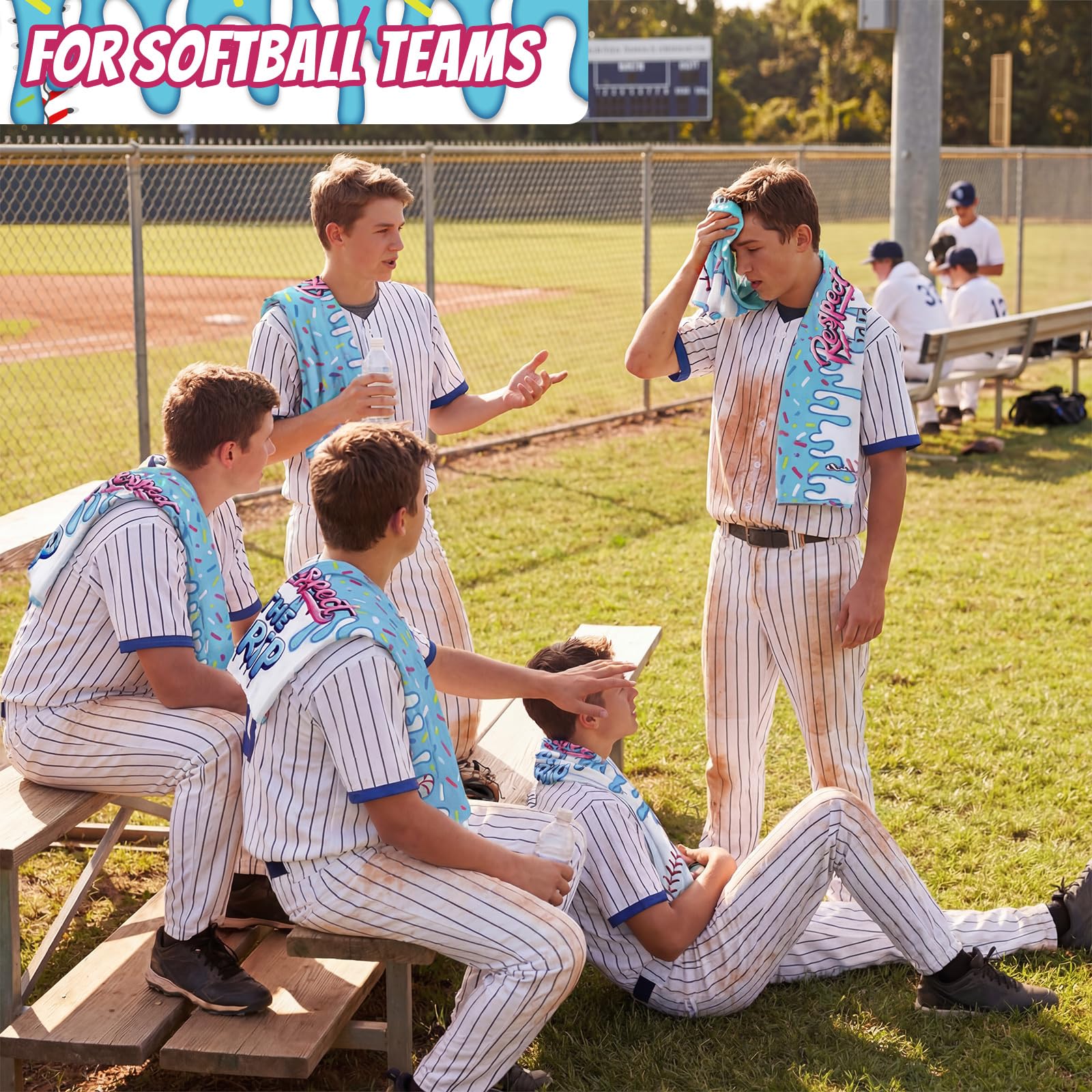 Tegeme 12 Counts Baseball Ice Cream Cooling Towels 40"x12" Sports Breathable Chilly Ice Fast Drying Towel Cool Training Sweat Rag for Coach Sport Party Favors Team Gift