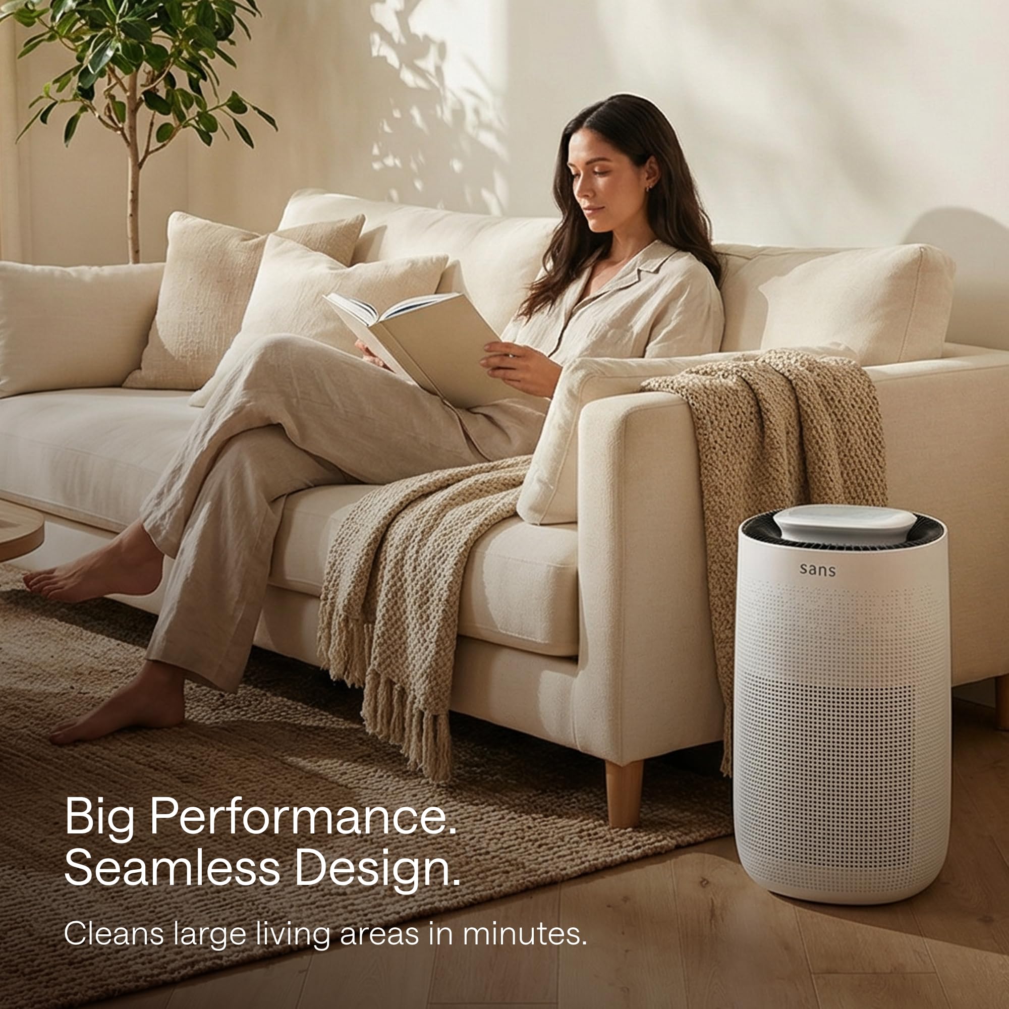Sans True HEPA Air Purifier for Extra Large Rooms (1,854 sq ft) | UV-C Light Layer & Carbon Odor Absorption | Quiet 25dB Auto-Mode, Captures Smoke, Dust & Allergens (White)