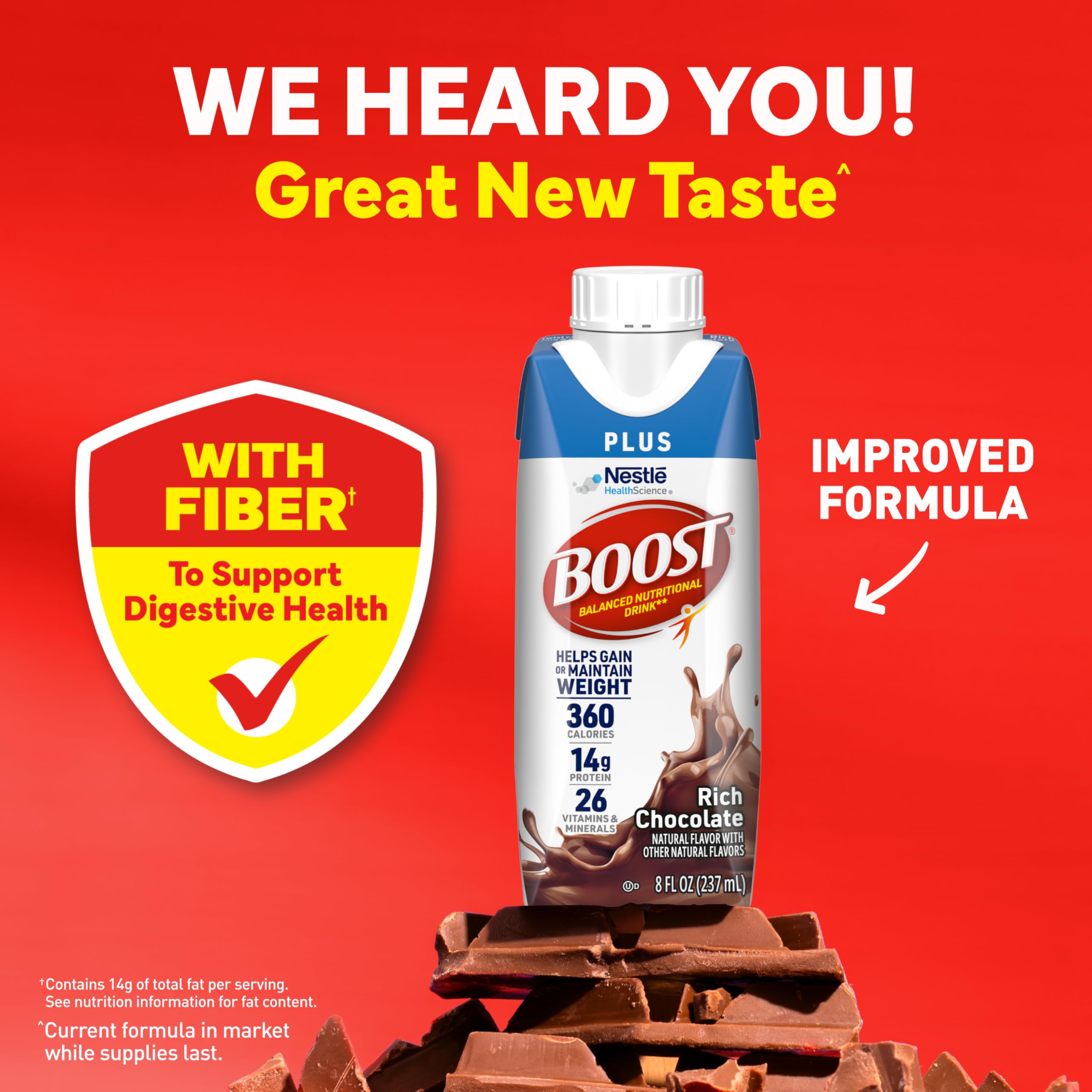 BOOST Plus Nutritional Drink, Rich Chocolate, 8 fl oz (Pack of 24)
