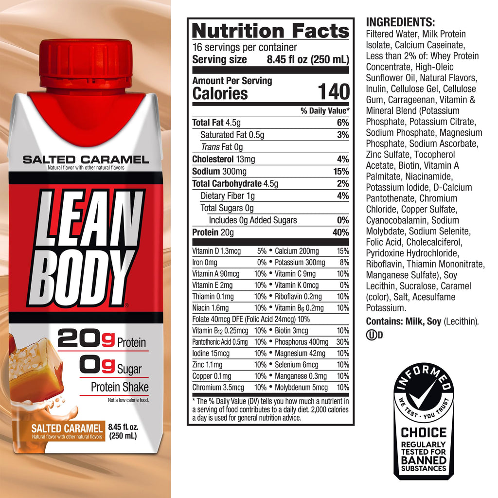 Labrada Lean Body Ready-to-Drink Chocolate Protein Shake, 40g Protein, Whey Blend, 0 Sugar, Gluten Free, 22 Vitamins & Minerals, LABRADA, 17 Fl Oz (Pack of 12)