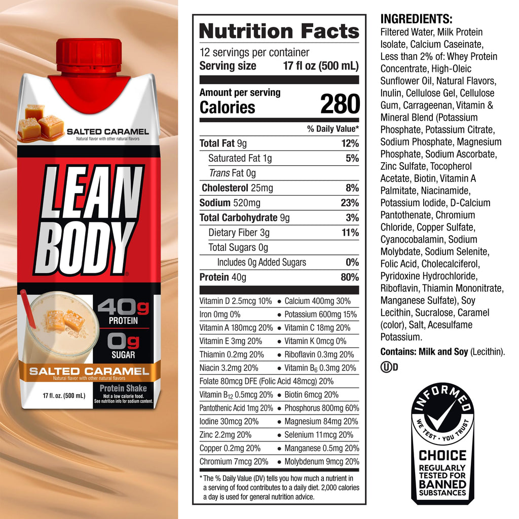 Labrada Lean Body Ready-to-Drink Chocolate Protein Shake, 40g Protein, Whey Blend, 0 Sugar, Gluten Free, 22 Vitamins & Minerals, LABRADA, 17 Fl Oz (Pack of 12)