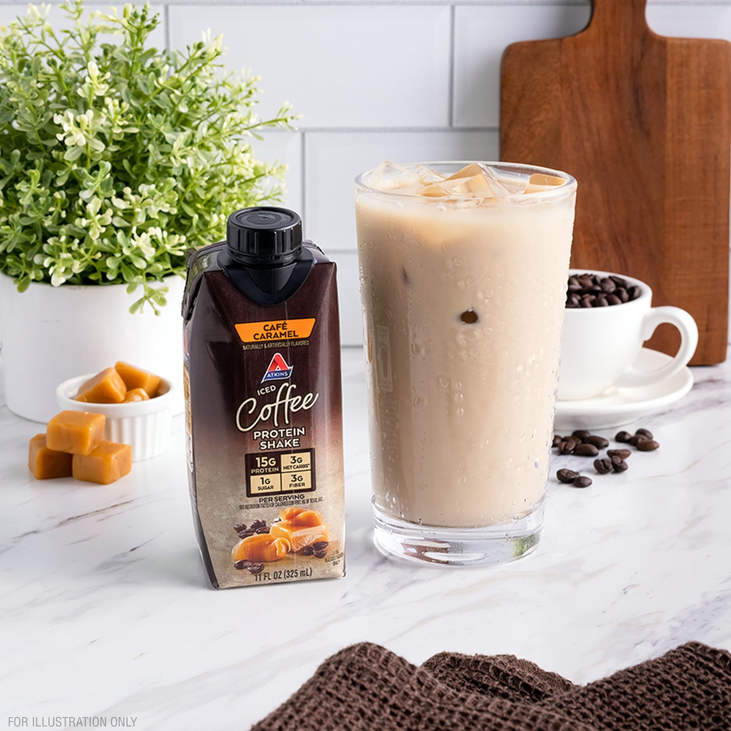 Atkins Coffee Lovers Protein Shake Variety Pack, Mocha Latte, Café Caramel and Café au Lait Flavored Protein Shakes, 15g Protein, 3g Fiber, GLP-1 Friendly, 12 Count