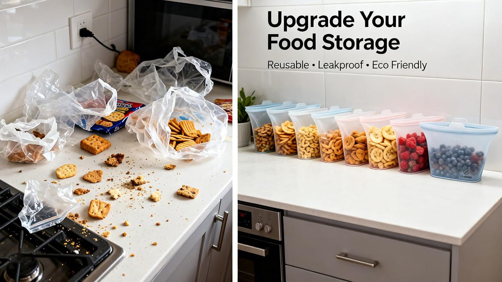 Reusable Silicone Food Storage Bags – 6 Pack Stand-Up Leakproof BPA-Free Silicone Bags for Meal Prep, Sandwich, Snacks & Freezer Storage (500ml, 1000ml, 1500ml)
