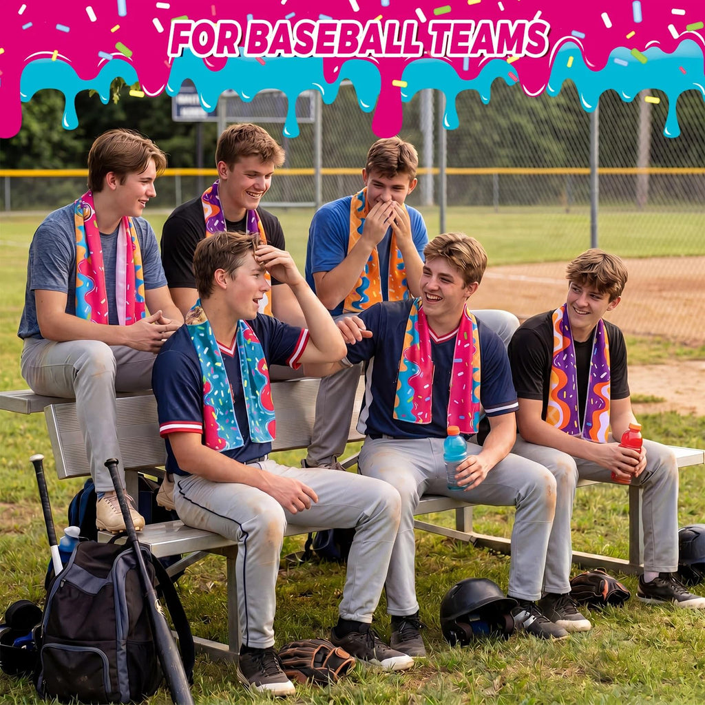 Tegeme 12 Counts Baseball Ice Cream Cooling Towels 40"x12" Sports Breathable Chilly Ice Fast Drying Towel Cool Training Sweat Rag for Coach Sport Party Favors Team Gift