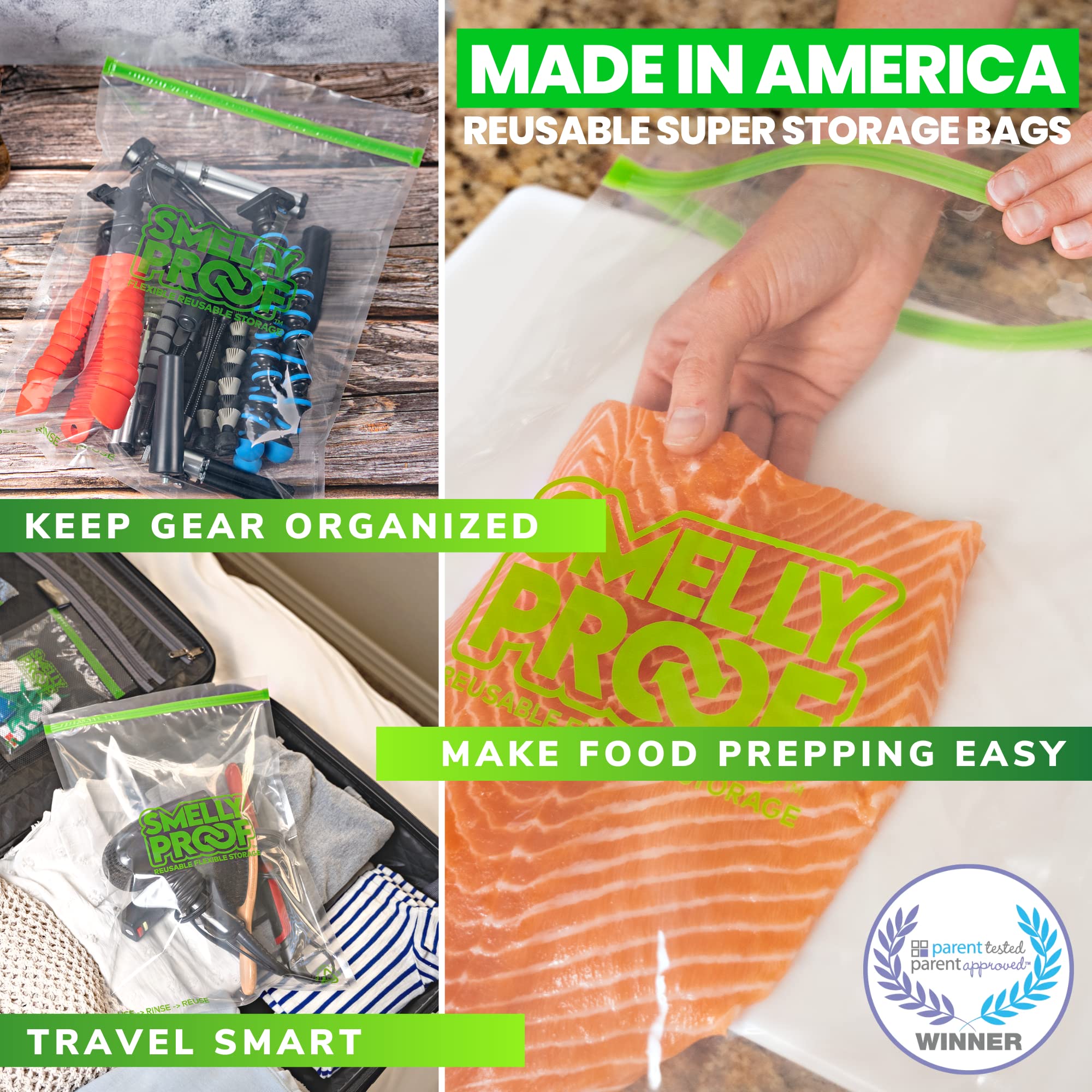 Smelly Proof Reusable Food Storage Bags, XL Reusable Freezer Bags, Extra Large Bags for Tools, Crafts & Clothing, US MADE, Dishwasher-Safe, BPA FREE, NO PEVA, 3-mil, 10.5" x 12", 1-Gallon, 10-Pack