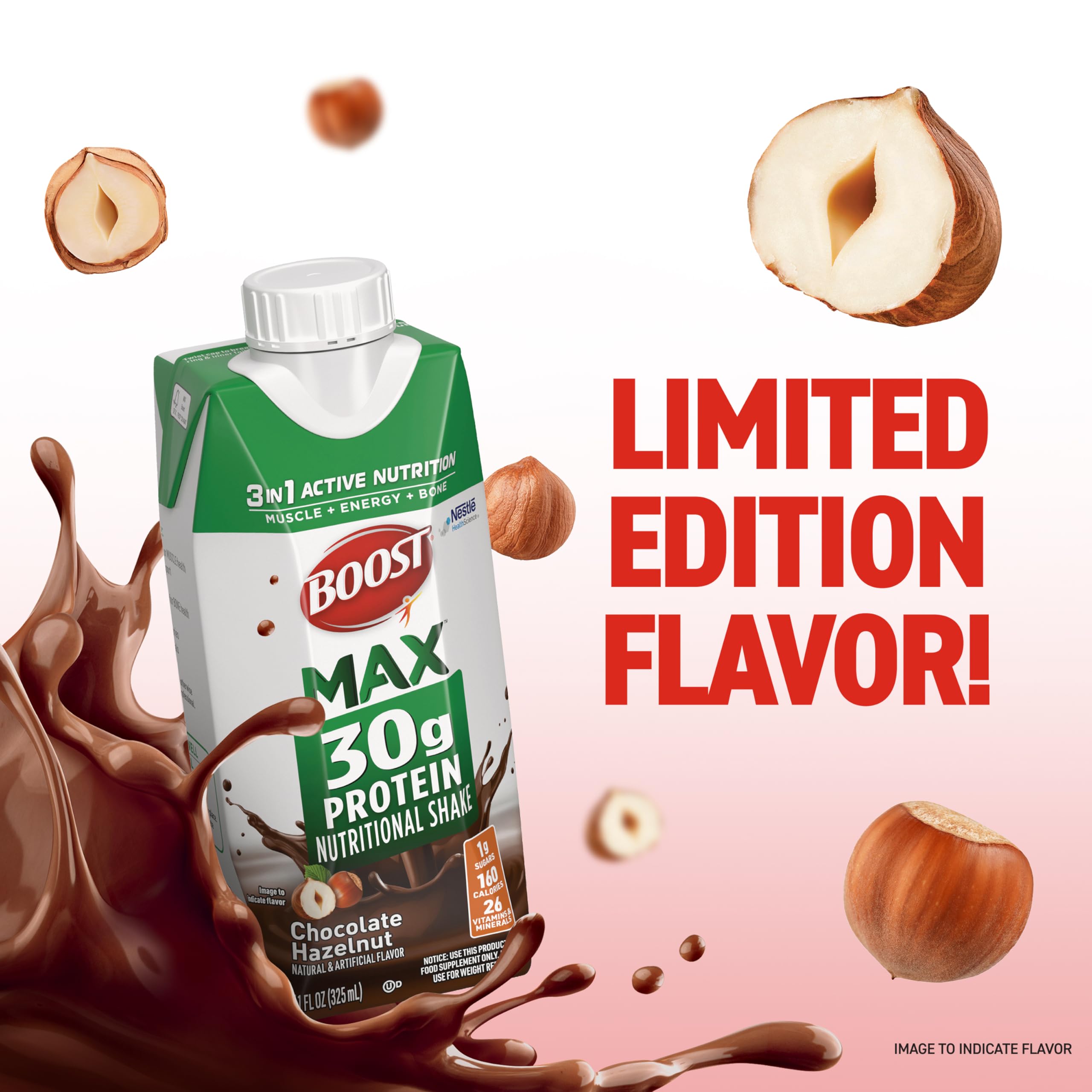 BOOST MAX Protein Shakes Ready to Drink - 30g High Protein Shake - Chocolate | Nutritional Drinks to Support Muscle Recovery After Exercise, 26 Vitamins & Minerals, 1g Sugar, 11 fl oz (Pack of 18)