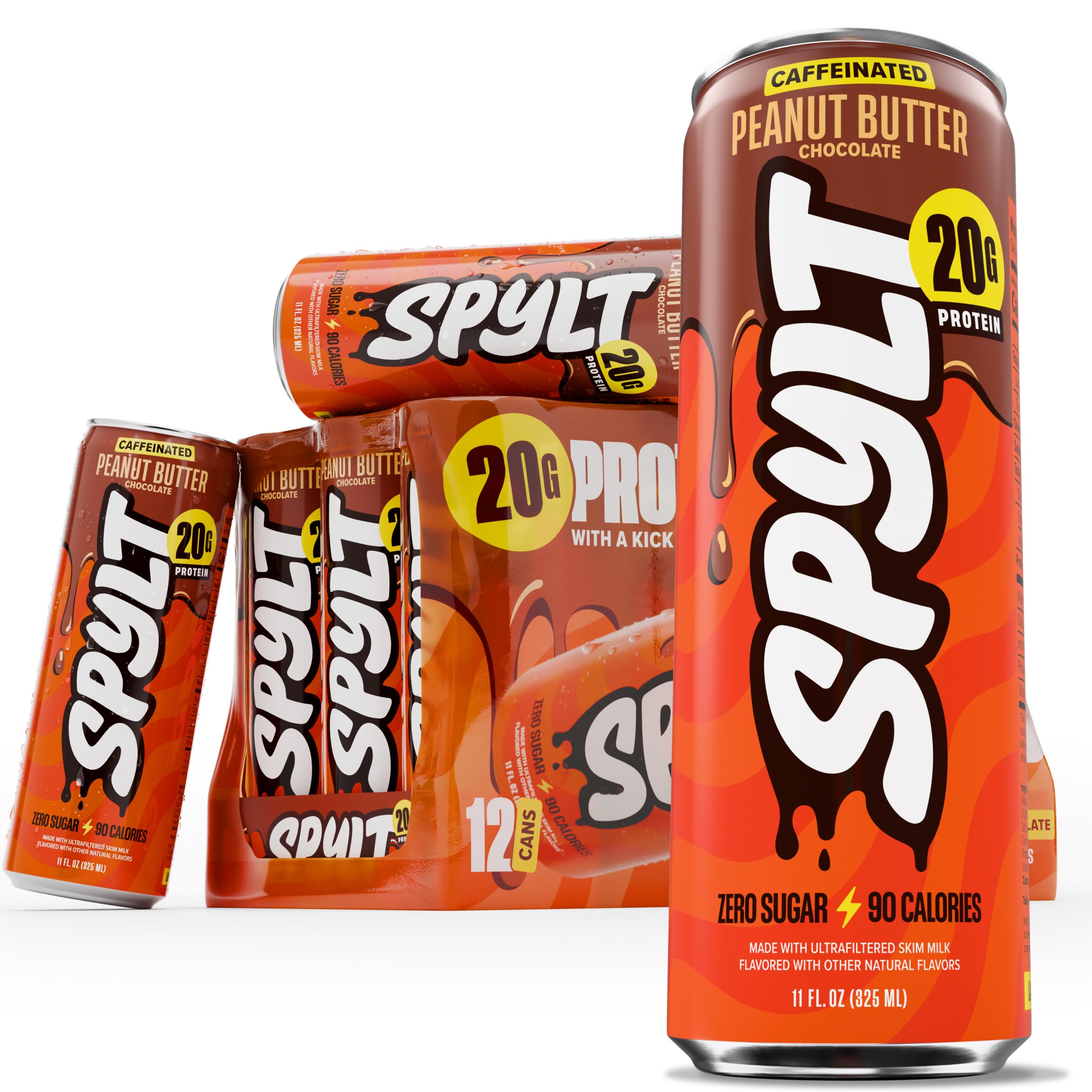 Spylt High Protein Milk - 6 Flavor Variety Pack with 60mg Caffeine & 20g Protein - 90 Calories, Ready to Drink, Sugar Free, Lactose Free Milk, Perfect for Workout Recovery & Afternoon Pick Me Up - 12 Count - Packaging May Vary