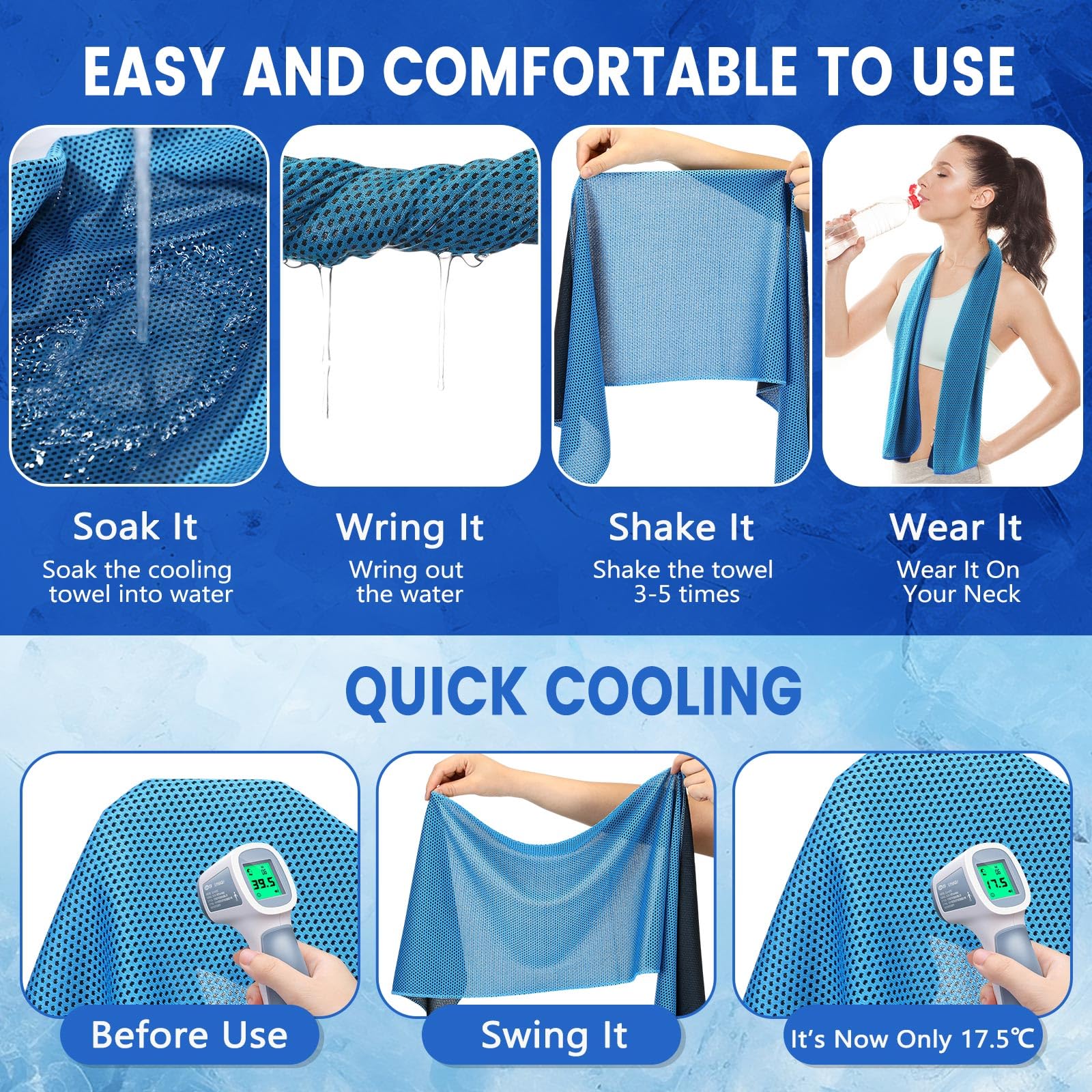 Hosuly 6 Pack Cooling Towels 40"x12" Ice Towel Cooling Neck Wraps Soft Breathable Chilly Stay Cool in Summer for Sports Yoga Golf Gym Activities(Black)