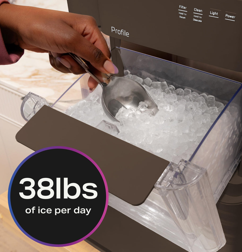 GE Profile Opal Ultra, Countertop Nugget Ice Maker, 1 Gal XL Side Tank, *Amazon Exclusive*, 38 lbs/Day, Pebble Pellet Crushed Ice Machine, WiFi Stainless Steel