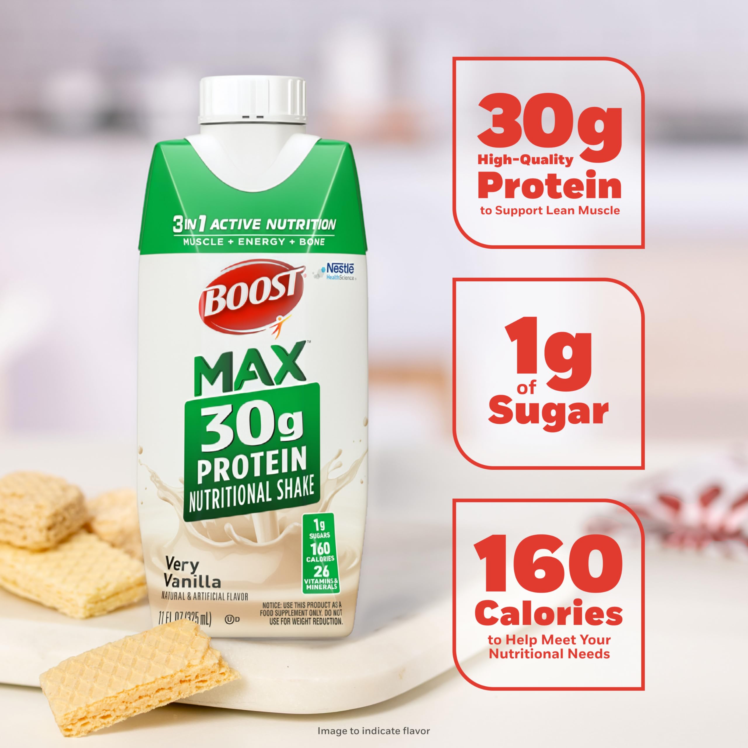 BOOST MAX Protein Shakes Ready to Drink - 30g High Protein Shake - Chocolate | Nutritional Drinks to Support Muscle Recovery After Exercise, 26 Vitamins & Minerals, 1g Sugar, 11 fl oz (Pack of 18)
