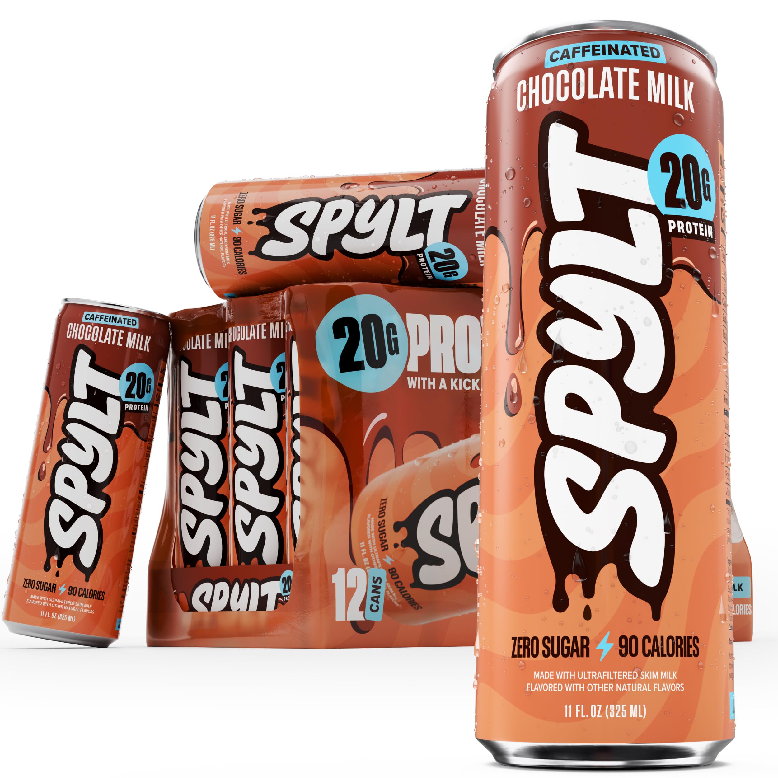 Spylt High Protein Milk - 6 Flavor Variety Pack with 60mg Caffeine & 20g Protein - 90 Calories, Ready to Drink, Sugar Free, Lactose Free Milk, Perfect for Workout Recovery & Afternoon Pick Me Up - 12 Count - Packaging May Vary