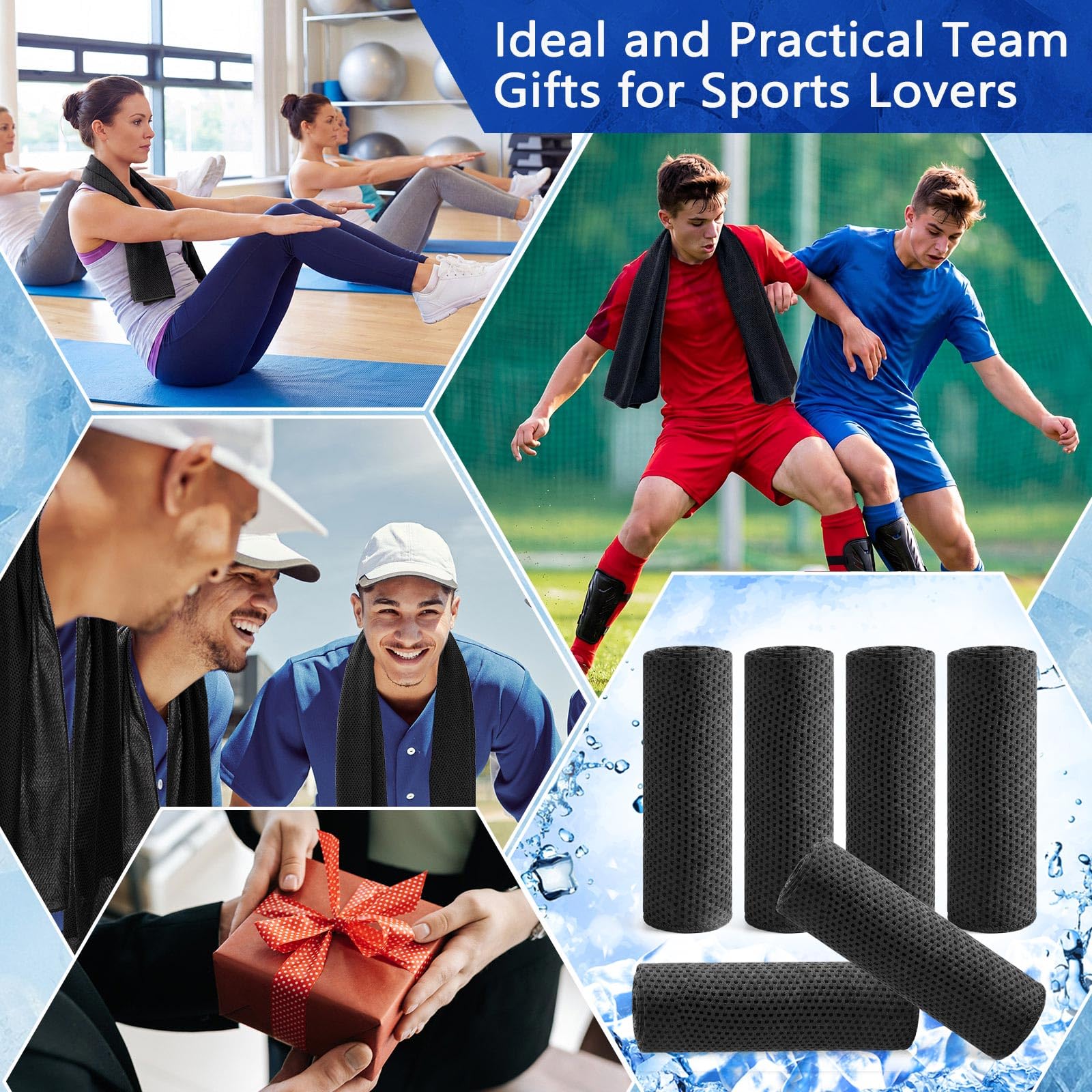 Hosuly 6 Pack Cooling Towels 40"x12" Ice Towel Cooling Neck Wraps Soft Breathable Chilly Stay Cool in Summer for Sports Yoga Golf Gym Activities(Black)