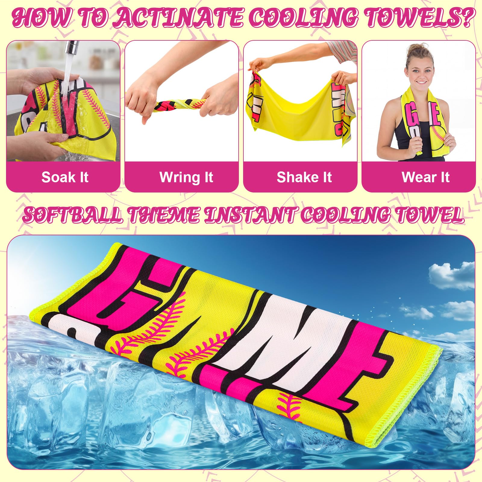 Tegeme 12 Counts Baseball Ice Cream Cooling Towels 40"x12" Sports Breathable Chilly Ice Fast Drying Towel Cool Training Sweat Rag for Coach Sport Party Favors Team Gift