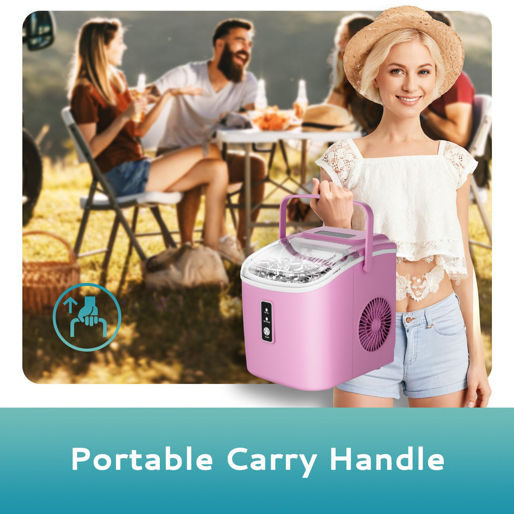 EUHOMY Ice Maker Countertop, Portable Ice Machine with Carry Handle, 26.5lbs Per Day, 9 Cubes in 6 Mins, Auto-Cleaning, with Basket and Scoop, for Home, Kitchen, Camping, RV (Silver)