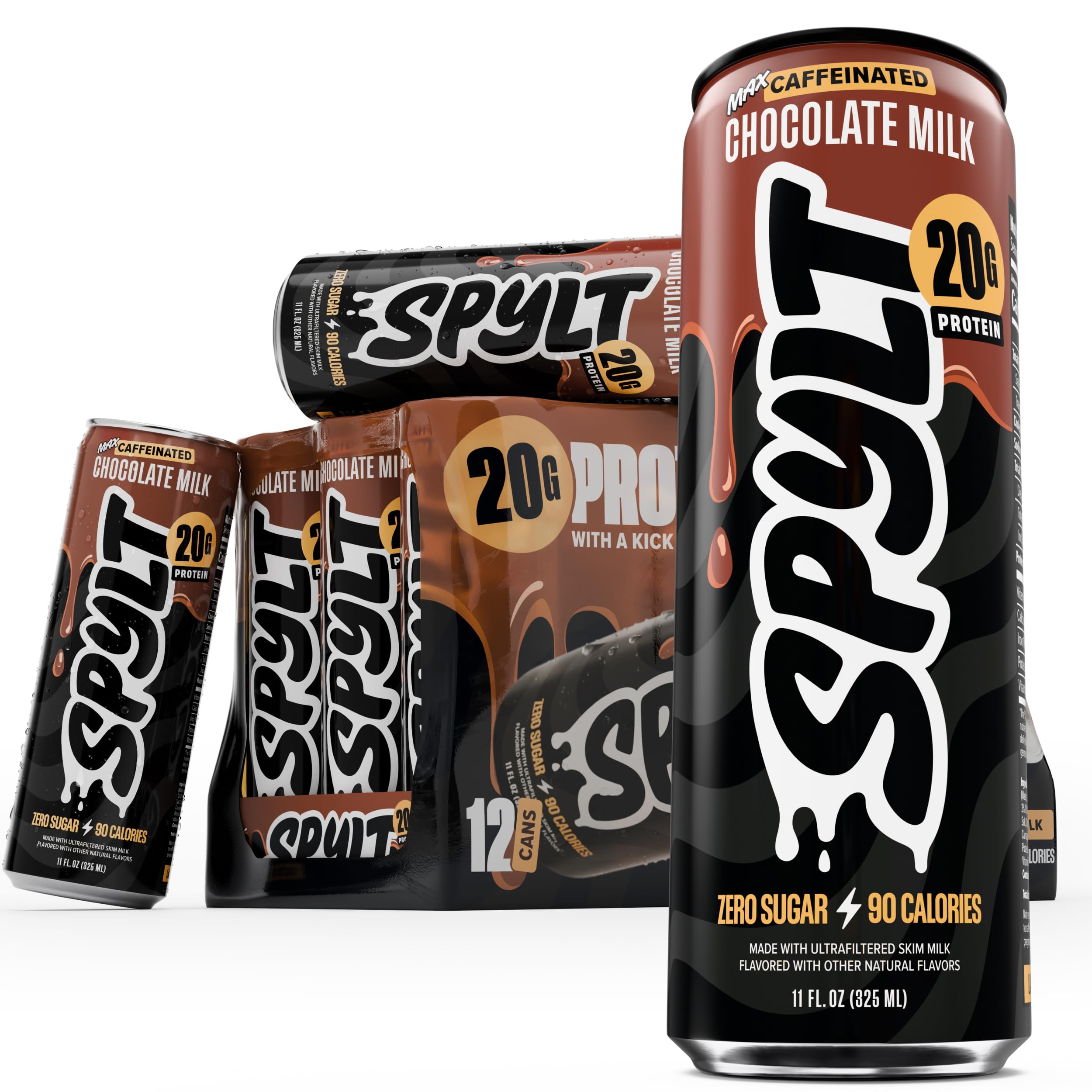 Spylt High Protein Milk - 6 Flavor Variety Pack with 60mg Caffeine & 20g Protein - 90 Calories, Ready to Drink, Sugar Free, Lactose Free Milk, Perfect for Workout Recovery & Afternoon Pick Me Up - 12 Count - Packaging May Vary