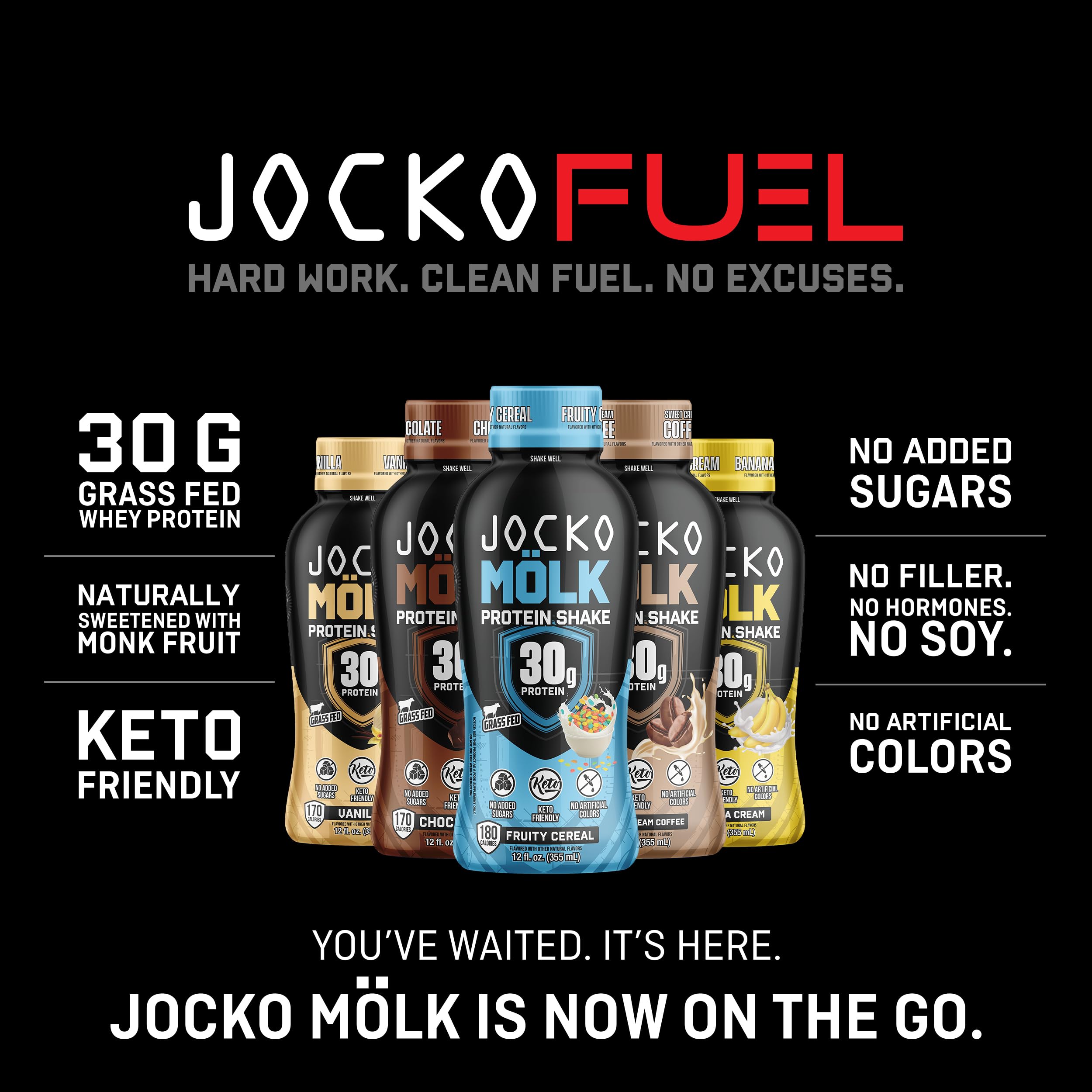 Jocko Mölk 30g Grass Fed Protein Shakes – No Added Sugar Protein Drinks KETO Friendly - Ready to Drink 12 FL Oz (Pack of 12) Chocolate