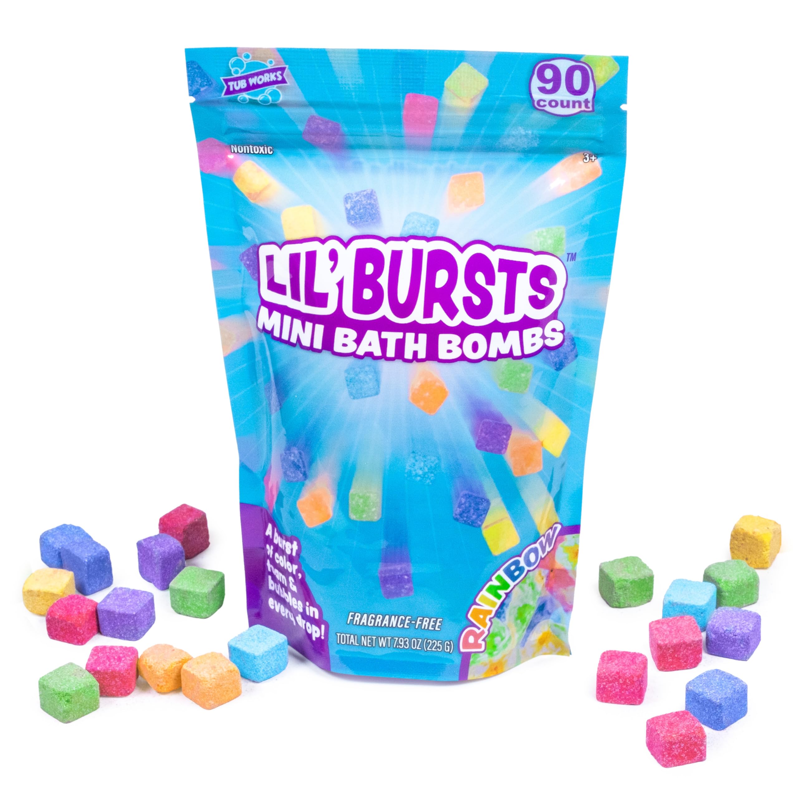 Tub Works® Lil' Bursts™ Mini Bath Bombs for Kids, 90 Count, Cosmic | Nontoxic | Tiny Kids Bath Bombs with A Burst of Color, Foam & Bubbles | Customize Kids Bath with Fun Bath Colors | Create Tub Art