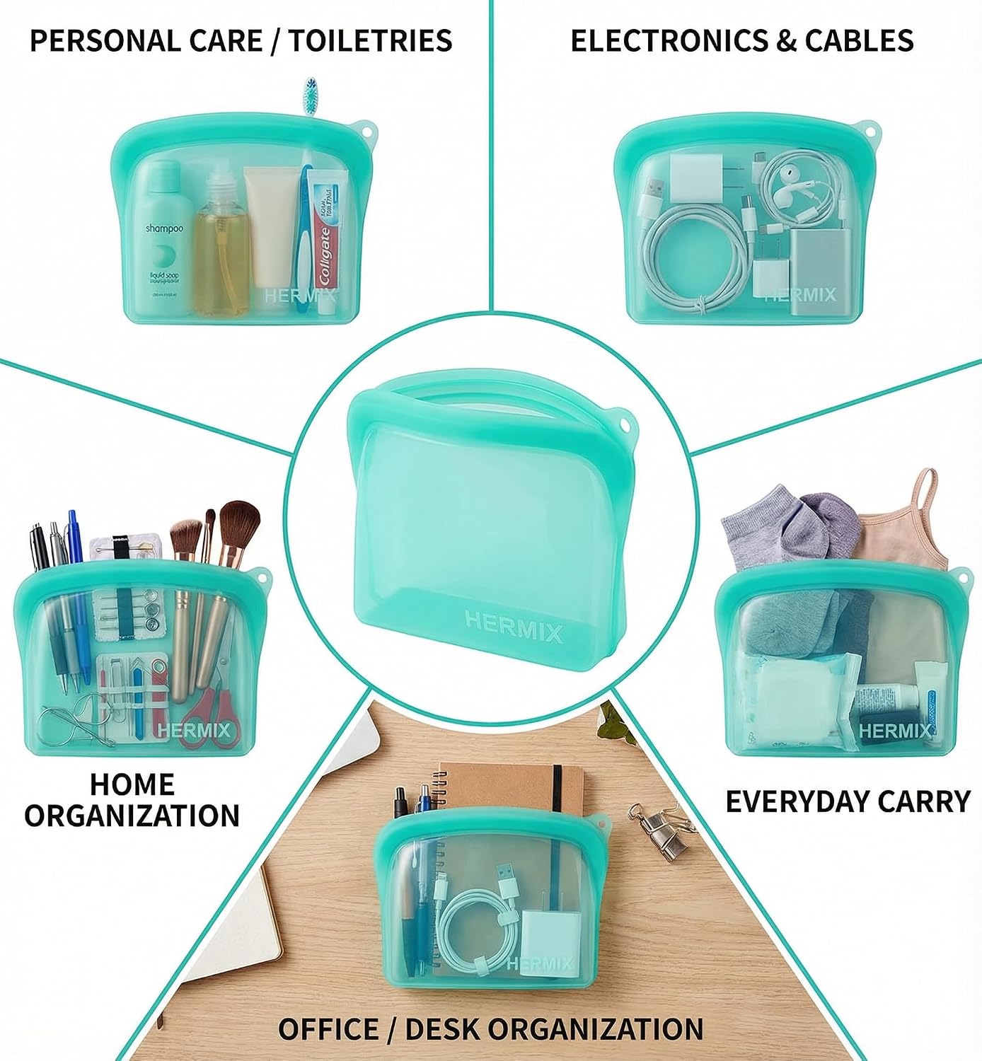 Reusable Silicone Food Storage Bags (Set of 4) - Leakproof Airtight Stand Up Bags for Freezer & Microwave - BPA Free Eco-Friendly Ziplock Bags for Meal Prep, Snacks & Fruit Storage