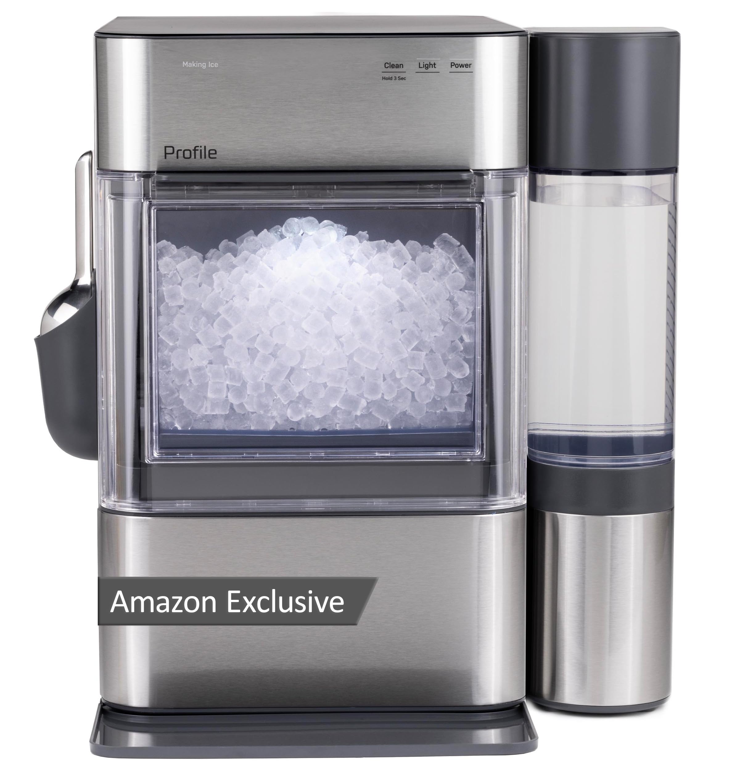 GE Profile Opal Ultra, Countertop Nugget Ice Maker, 1 Gal XL Side Tank, *Amazon Exclusive*, 38 lbs/Day, Pebble Pellet Crushed Ice Machine, WiFi Stainless Steel