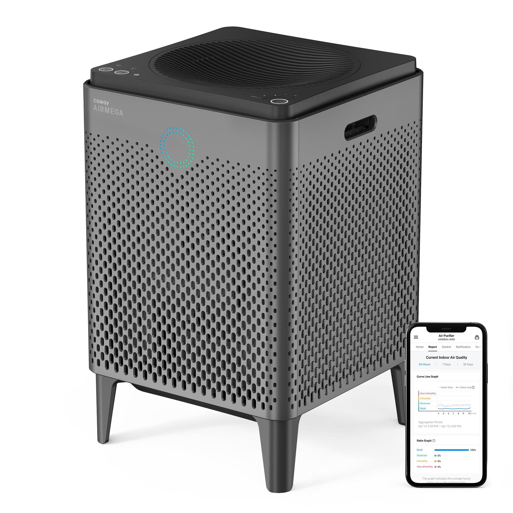 COWAY Air Purifier for Home Up to 3,120ft², Washable Pre-Filter and HEPA Filter for Smoke, Allergies, Pet Dander, Odor, AQI, Auto & Sleep Mode, Timer, 5yr Warranty, Airmega 400 White, AP-2015F