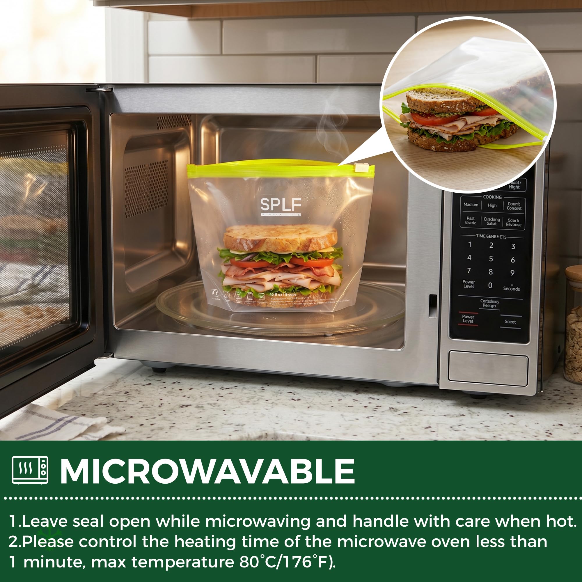 SPLF 20 Pack Reusable Slider Quart Freezer Bags Dishwasher Microwave Safe, BPA Free Leakproof Quart Slider Food Storage Bags, Containers for Fruits, Veggies, Sandwich, Snack, Travel Item