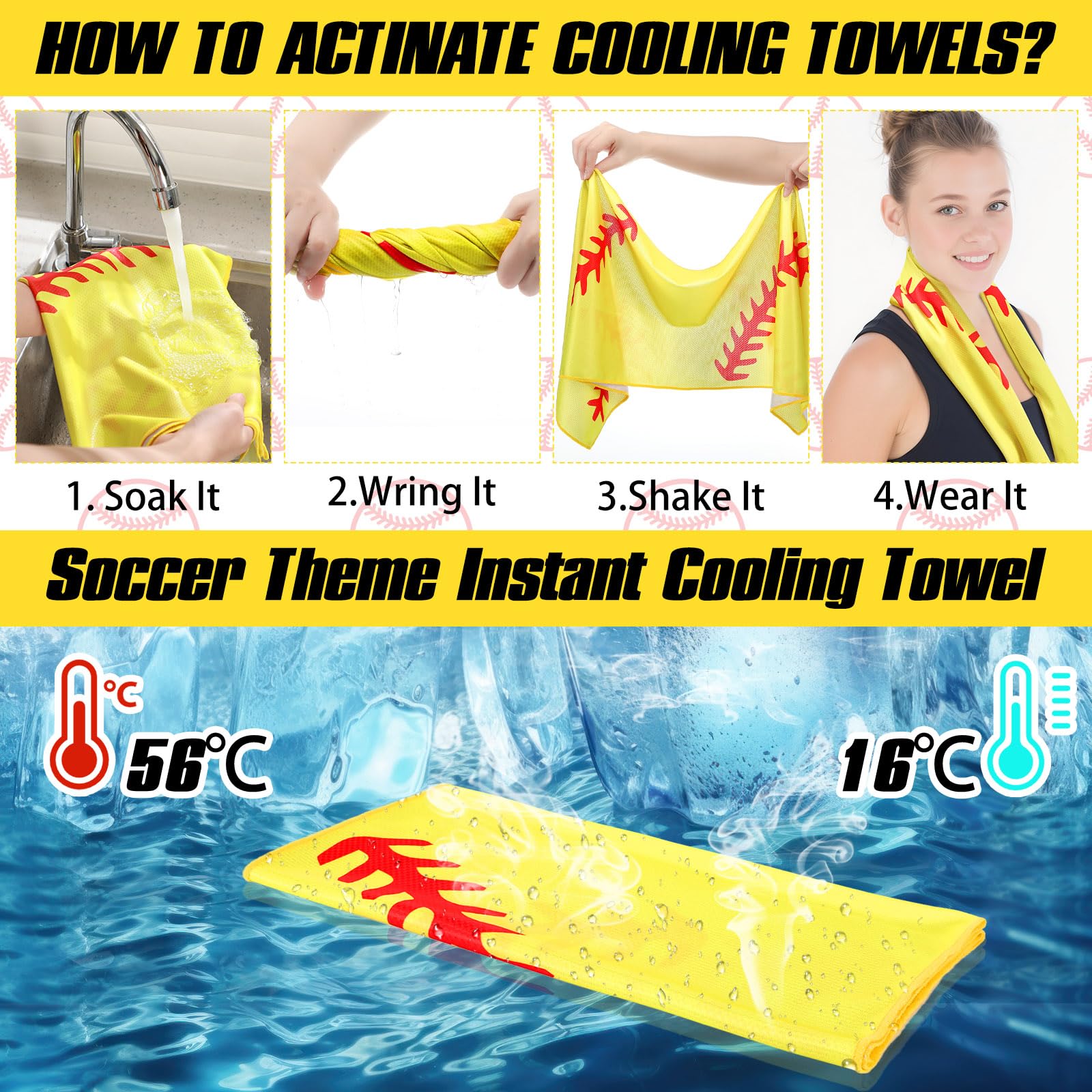 Tegeme 12 Counts Baseball Ice Cream Cooling Towels 40"x12" Sports Breathable Chilly Ice Fast Drying Towel Cool Training Sweat Rag for Coach Sport Party Favors Team Gift