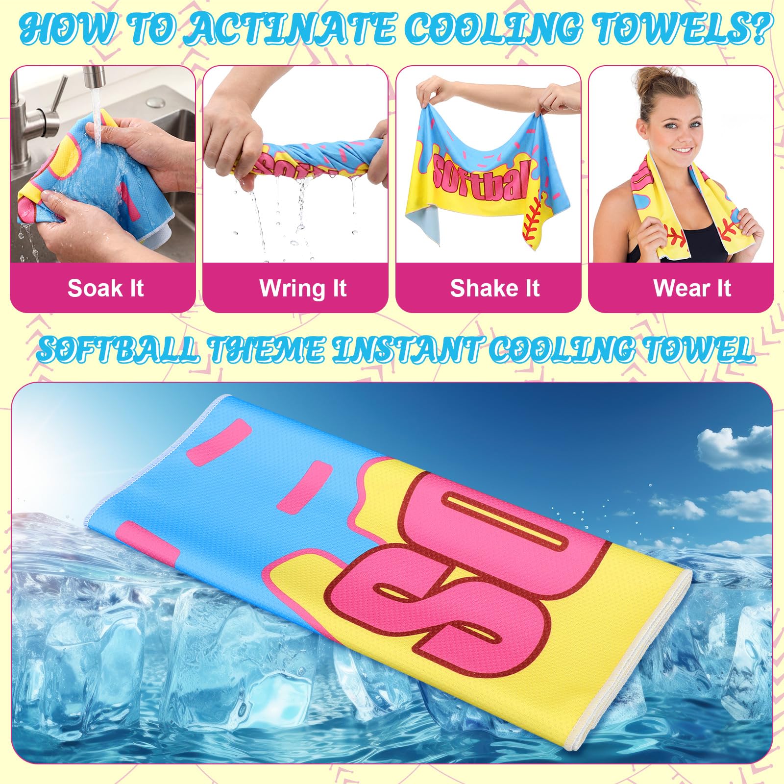 Tegeme 12 Counts Baseball Ice Cream Cooling Towels 40"x12" Sports Breathable Chilly Ice Fast Drying Towel Cool Training Sweat Rag for Coach Sport Party Favors Team Gift