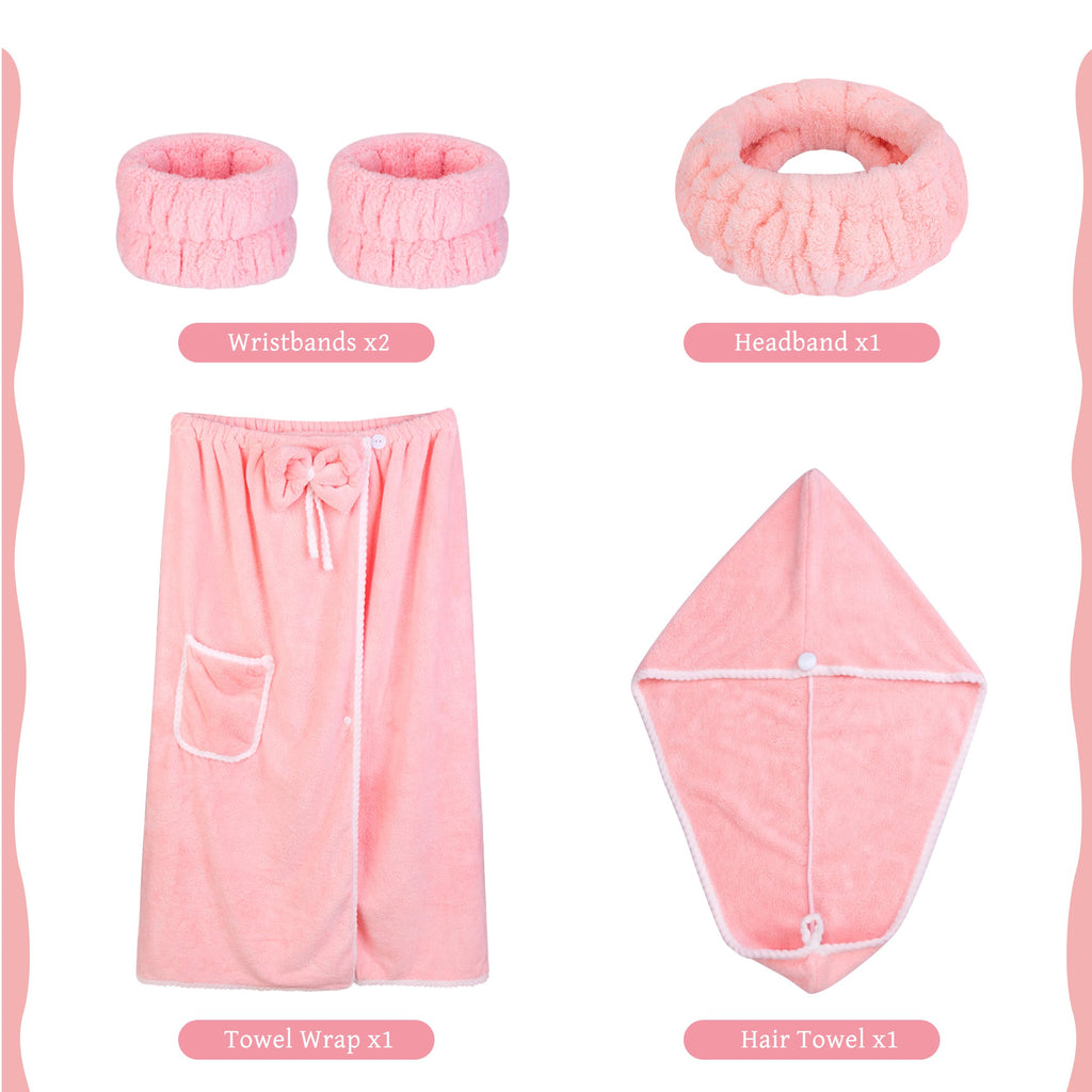 Towel Wrap Women Shower Robe Adjustable Closure Bathrobe with Hair Drying Towel & Spa Wraps