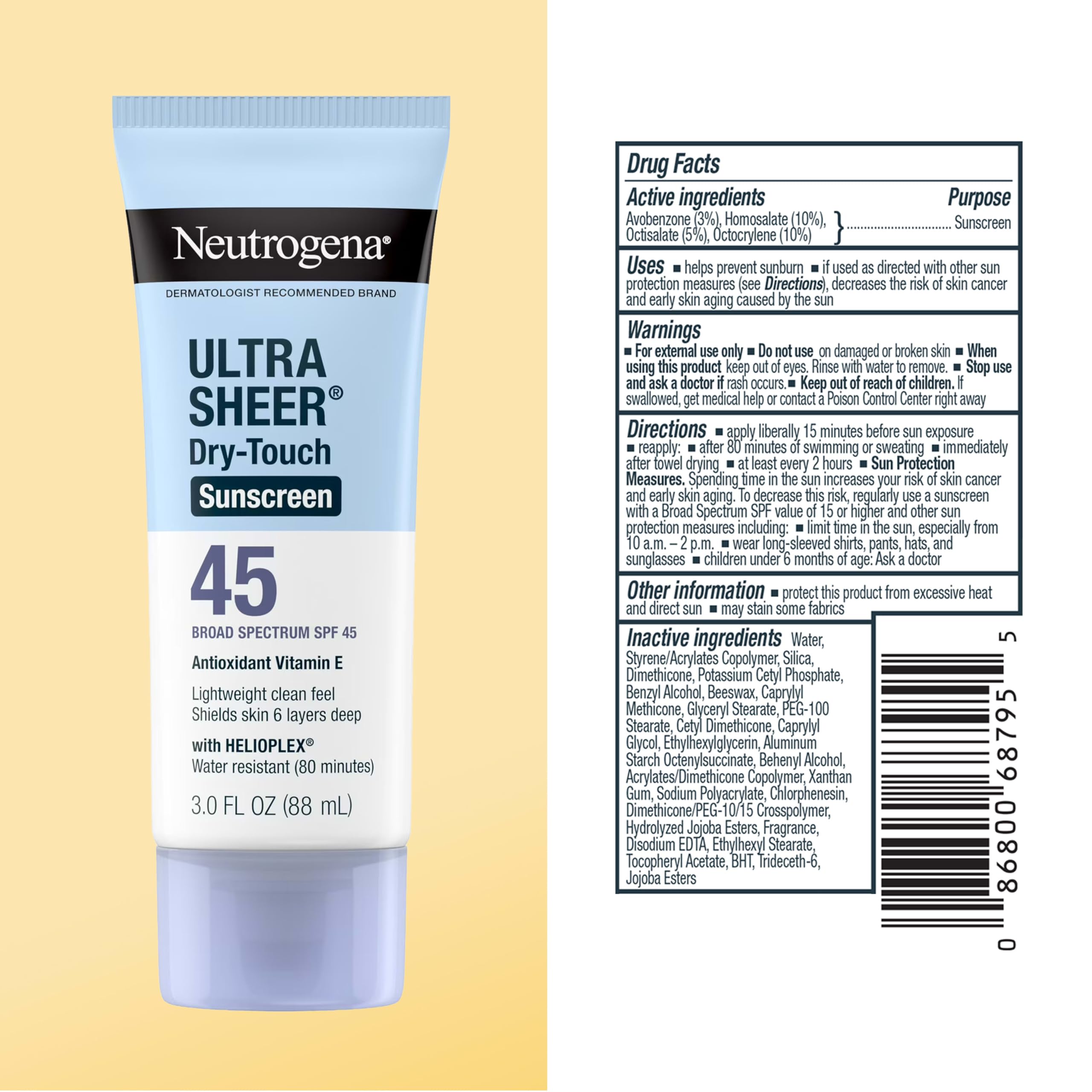Neutrogena, Ultra Sheer Dry-Touch Sunscreen SPF 55 for Face and Body, Lightweight Non Greasy Broad Spectrum Uva/Uvb Protection, No White Cast, Water Resistant (80 Min) Travel Sunscreen Lotion, 88.7 mL