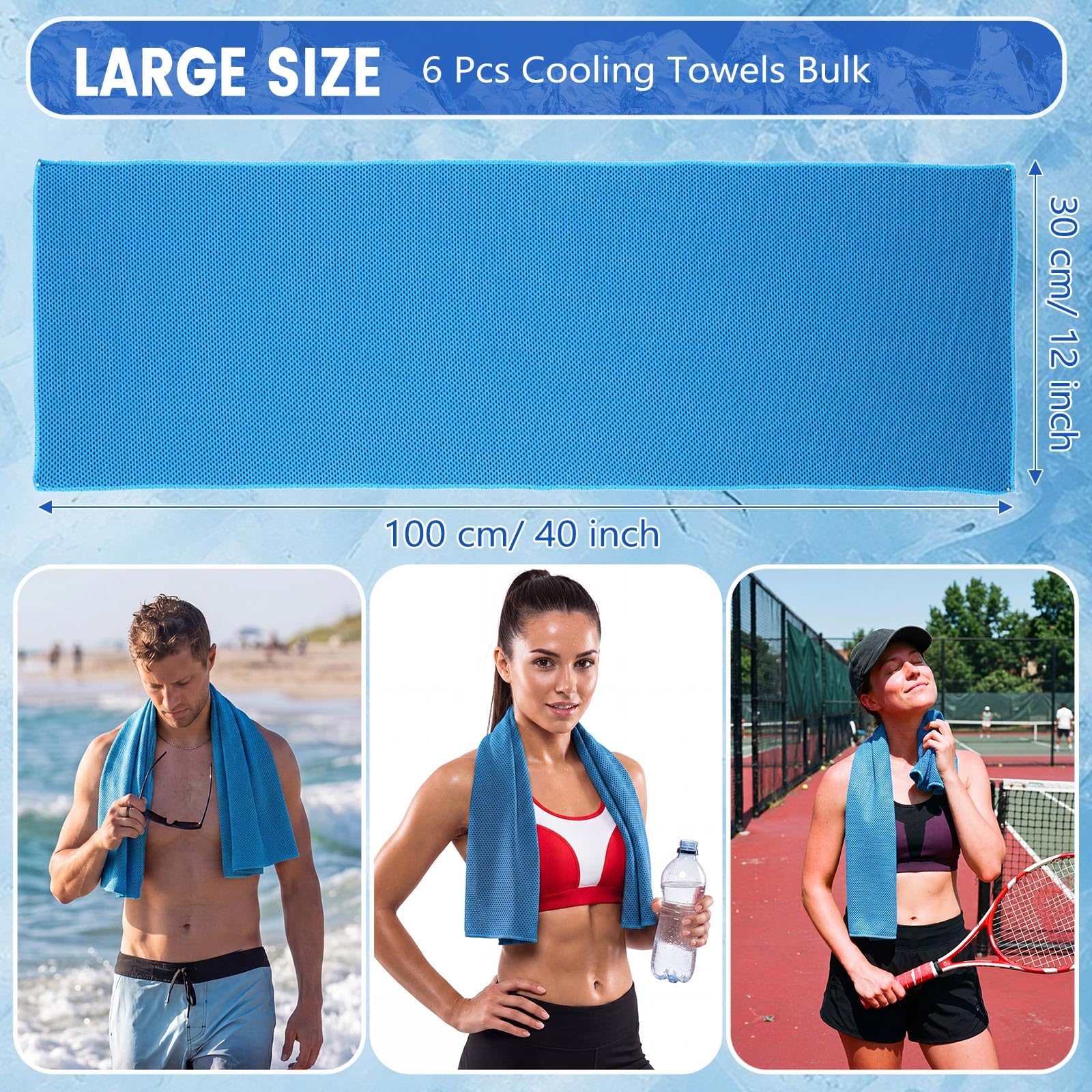Hosuly 6 Pack Cooling Towels 40"x12" Ice Towel Cooling Neck Wraps Soft Breathable Chilly Stay Cool in Summer for Sports Yoga Golf Gym Activities(Black)