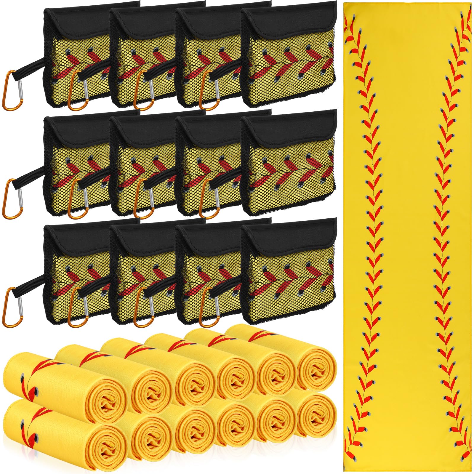 Moukeren 12 Pcs Cooling Towel with Mesh Storage Bag and D Ring Hook, 40" x 12" Soft Breathable Chilly Microfiber Sport Towels for Yoga Running Gym Workout Sport Party Favors Team Gift(Ice Cream Drip)