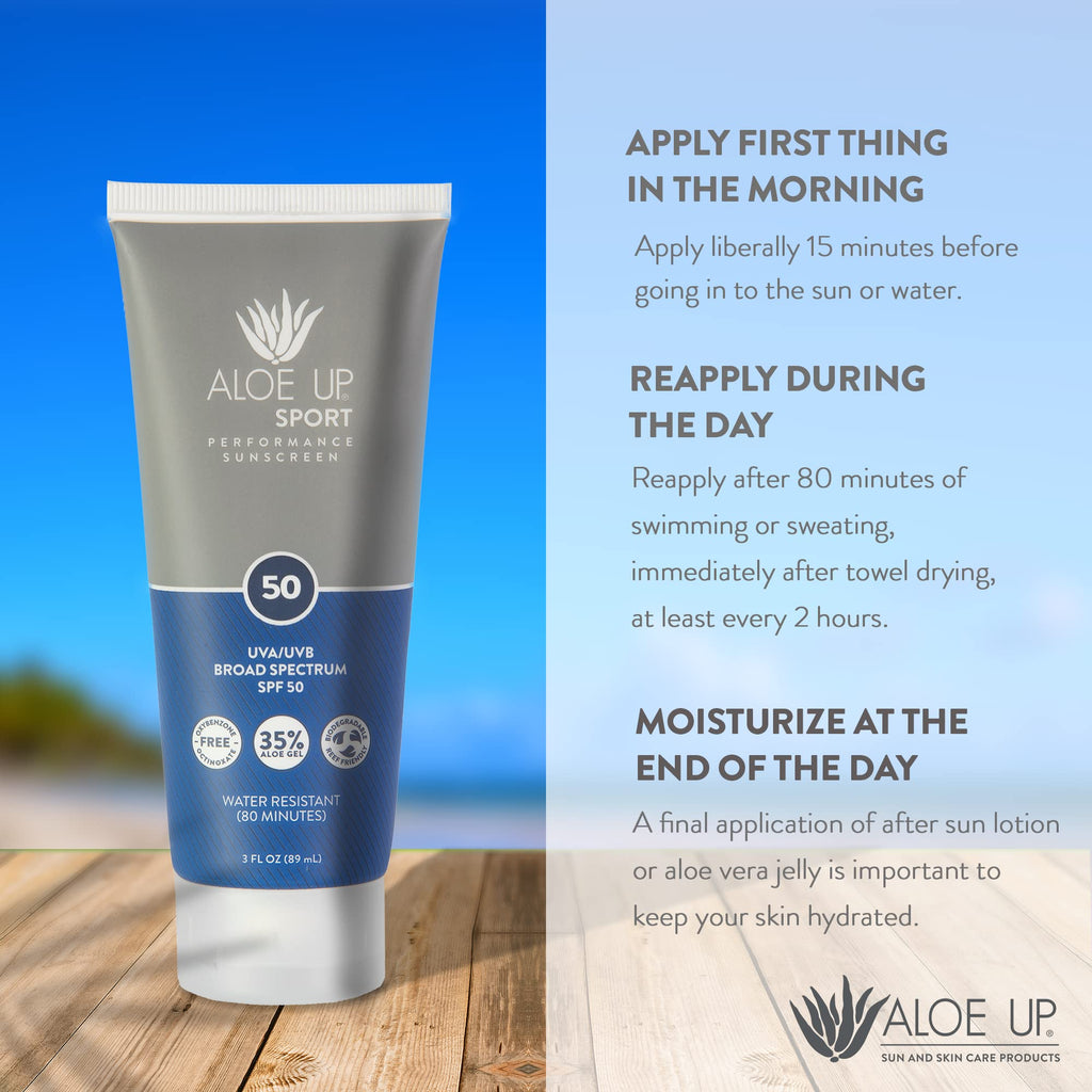 Aloe Up Sport Sunscreen Body Lotion SPF 50 – Broad Spectrum Sunblock With Aloe Vera Gel – Non-Greasy, Skin Sun Protection, No White Cast – Sunscreen – Fragrance-Free – 6 Oz, 2-Pack