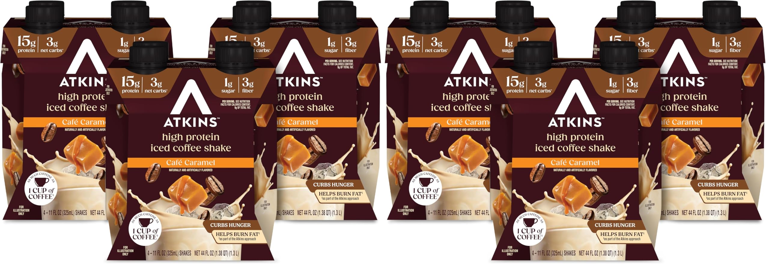 Atkins Coffee Lovers Protein Shake Variety Pack, Mocha Latte, Café Caramel and Café au Lait Flavored Protein Shakes, 15g Protein, 3g Fiber, GLP-1 Friendly, 12 Count