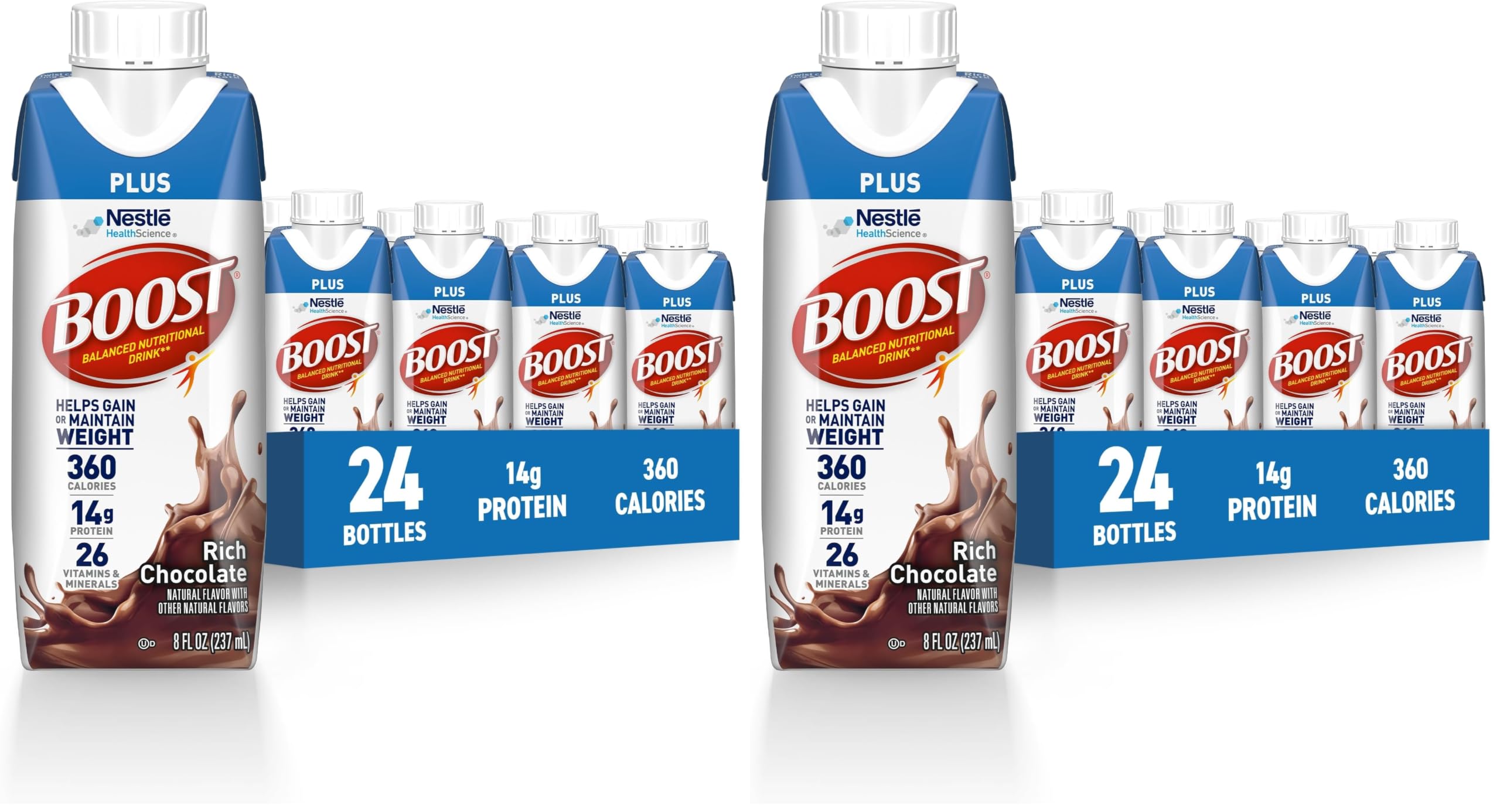BOOST Plus Nutritional Drink, Rich Chocolate, 8 fl oz (Pack of 24)