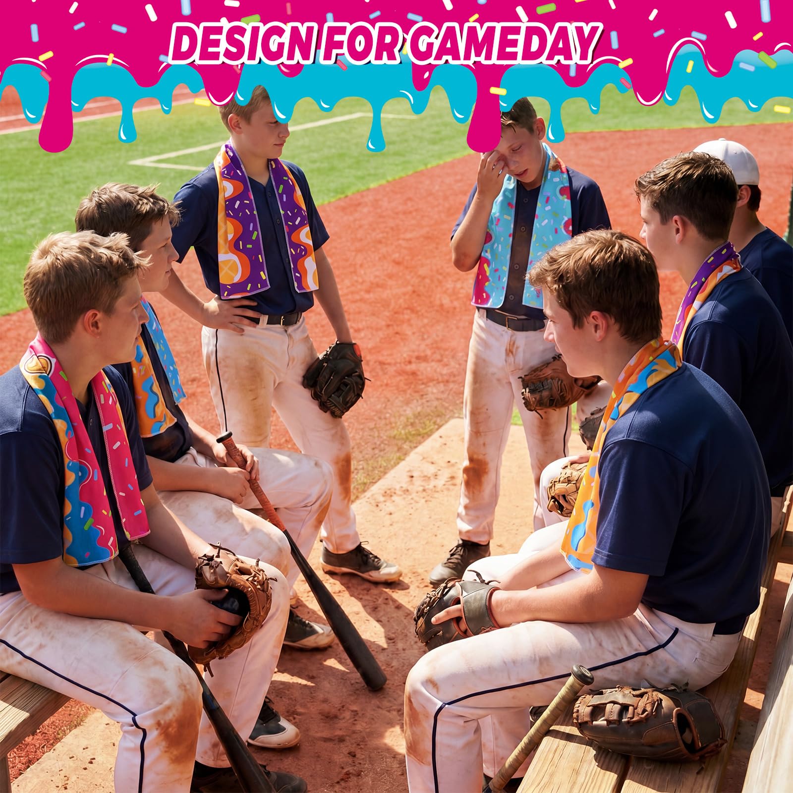 Tegeme 12 Counts Baseball Ice Cream Cooling Towels 40"x12" Sports Breathable Chilly Ice Fast Drying Towel Cool Training Sweat Rag for Coach Sport Party Favors Team Gift