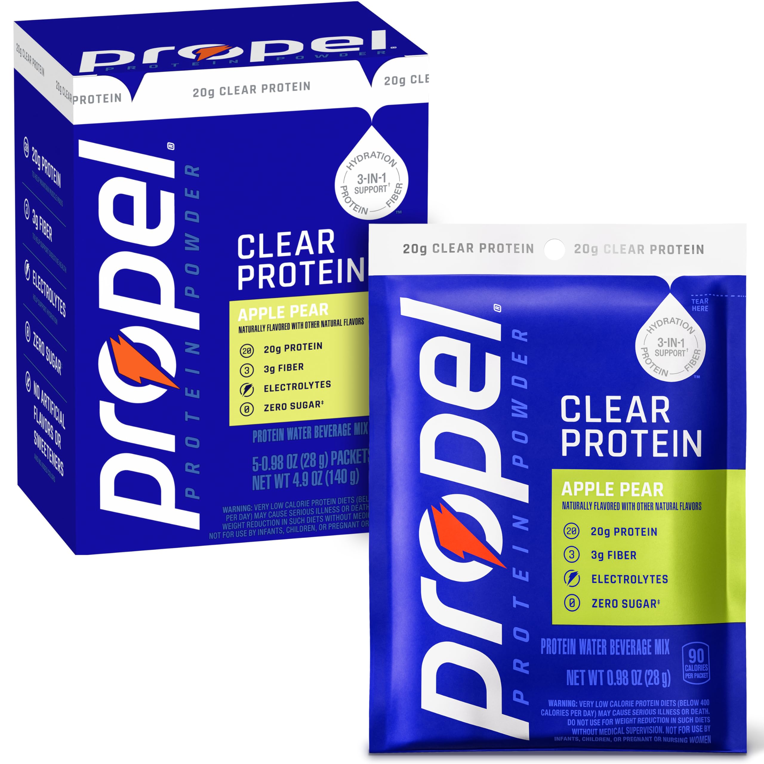 Propel Clear Protein Powder, Watermelon, 5 Servings, 3-in-1 GLP-1 Support: Hydration, 20g Protein, 3g Fiber, Zero Sugar, 90 Calories, No Added Colors, No Artificial Sweeteners or Flavors, Electrolytes