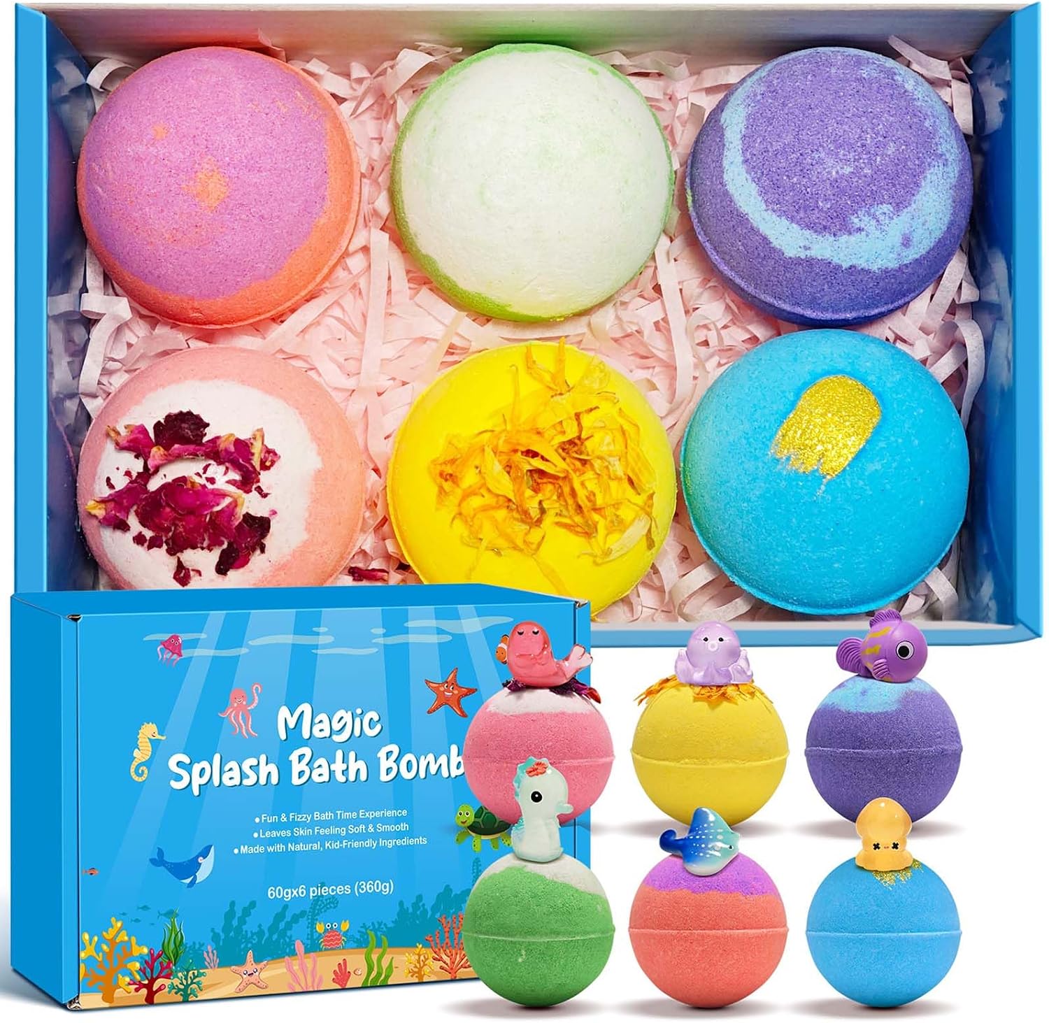 Bath Bombs for Kids, 6 Packs Kids Bubble Bath Bombs for Kids Ages, Bubble Bath Kids Nontoxic | Fizzes, Fun Science Toddler Bath Color Tablets Gift for Boys and Girls