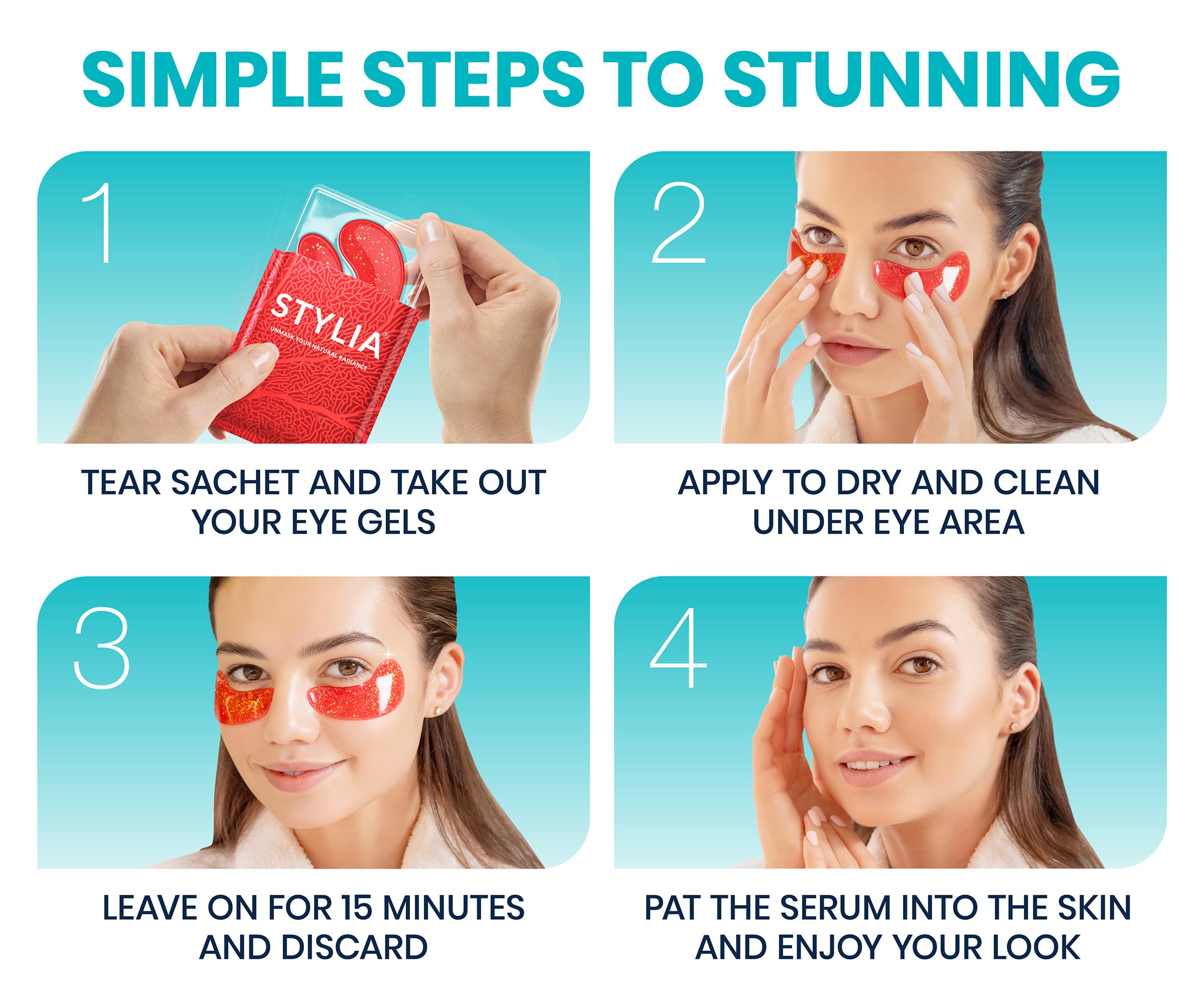 Stylia Collagen & Vitamin C Under Eye Patches for Puffy Eyes & Dark Circles - Depuffing, Hydrating & Firming Under Eye Mask with Hyaluronic Acid - Stocking Stuffers for Teen Girls, Vegan (30 Pairs)