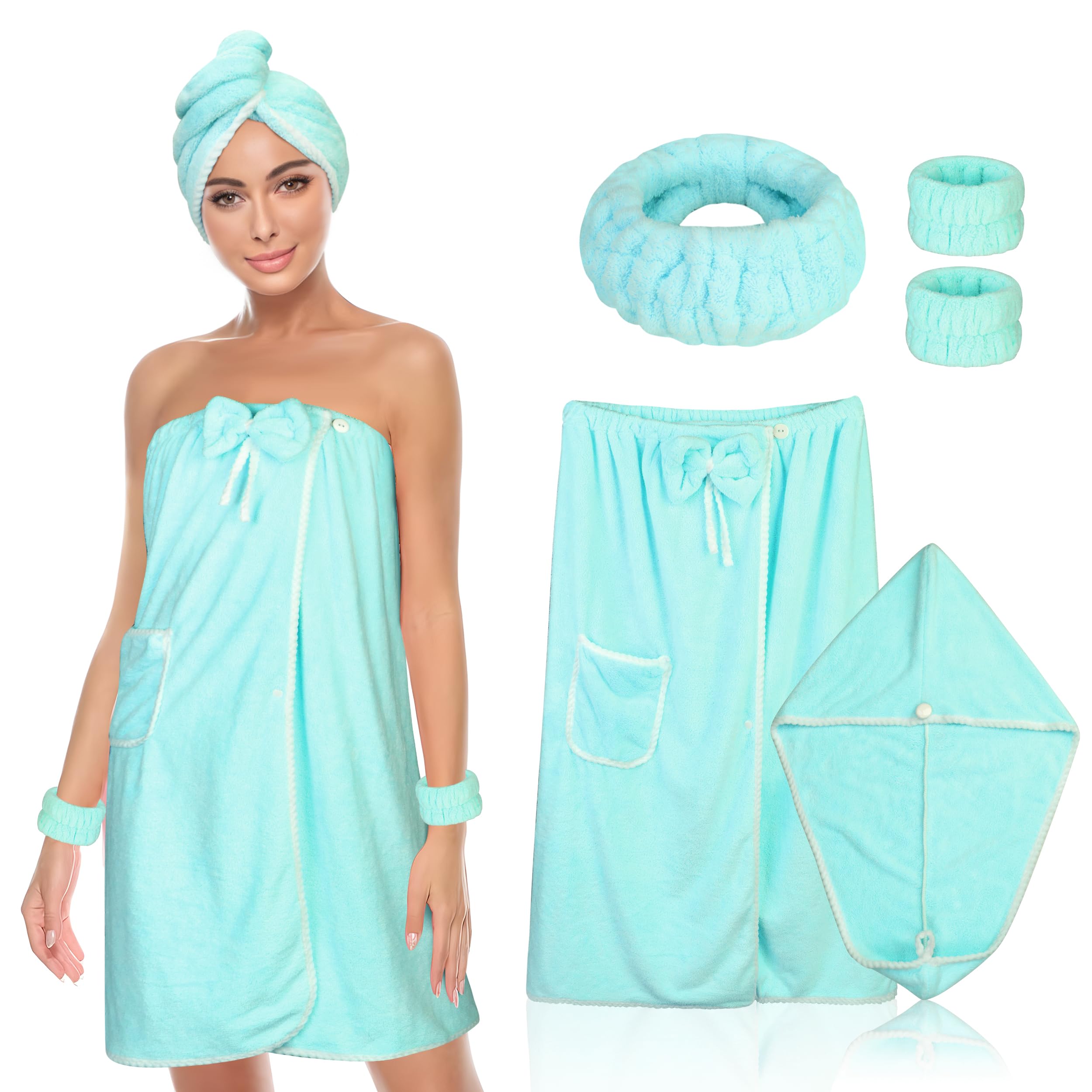 Towel Wrap Women Shower Robe Adjustable Closure Bathrobe with Hair Drying Towel & Spa Wraps