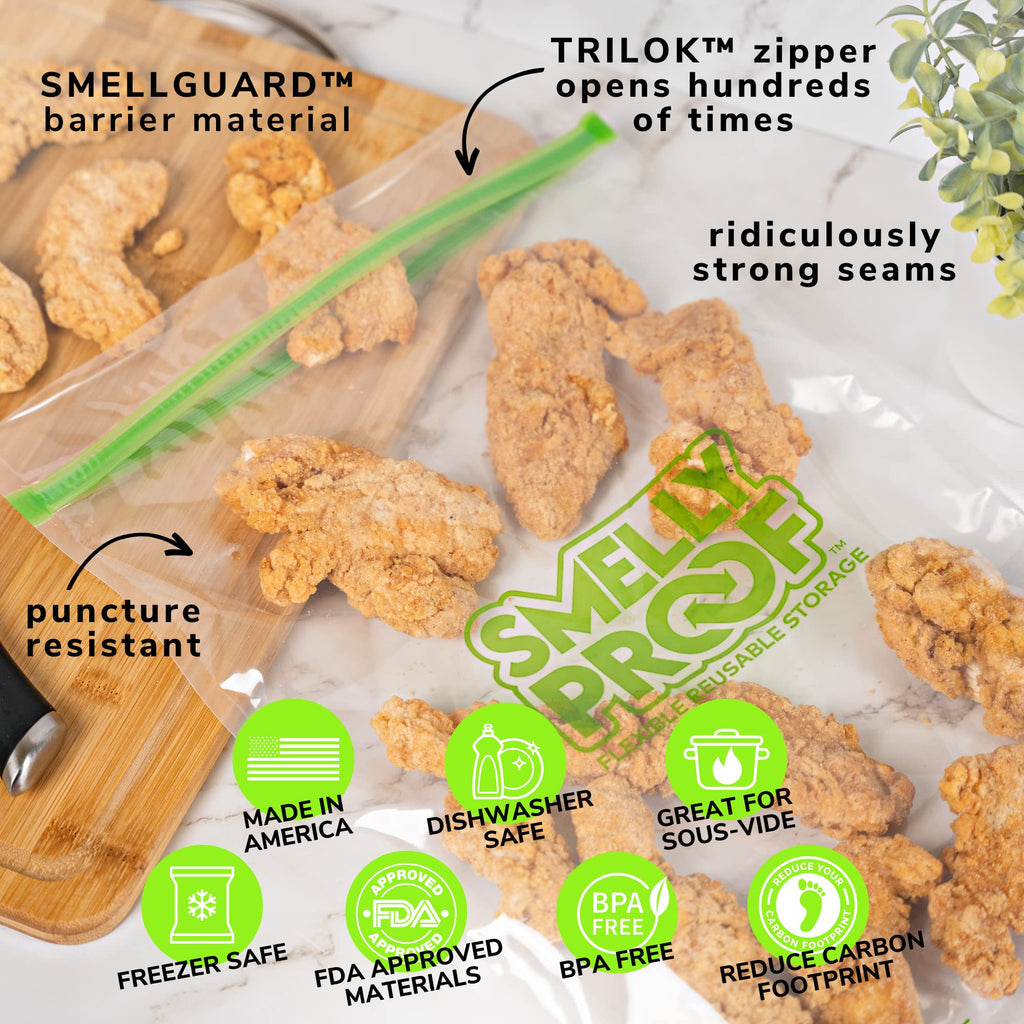 Smelly Proof Reusable Food Storage Bags, XL Reusable Freezer Bags, Extra Large Bags for Tools, Crafts & Clothing, US MADE, Dishwasher-Safe, BPA FREE, NO PEVA, 3-mil, 10.5" x 12", 1-Gallon, 10-Pack