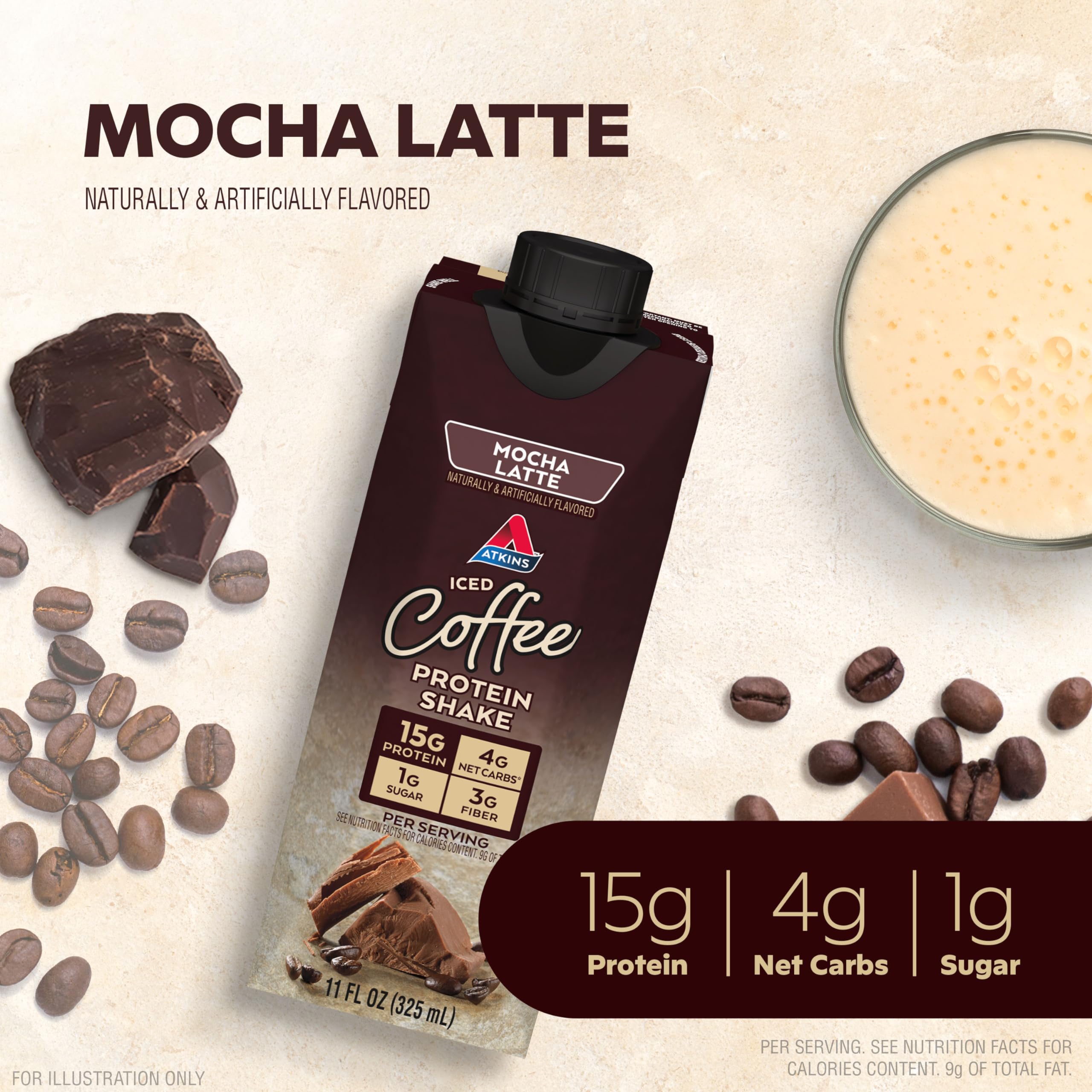 Atkins Coffee Lovers Protein Shake Variety Pack, Mocha Latte, Café Caramel and Café au Lait Flavored Protein Shakes, 15g Protein, 3g Fiber, GLP-1 Friendly, 12 Count