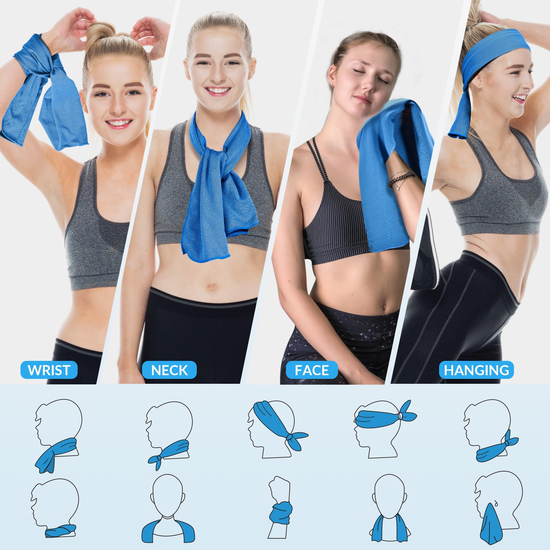 4 Pack Cooling Towels for Neck and Face(40"x12"), Cooling Neck Wraps, Ice Towel for Hot Weather, Soft Breathable Gym Towel, Cool Towel for Workout, Camping, Yoga, Sport, Running