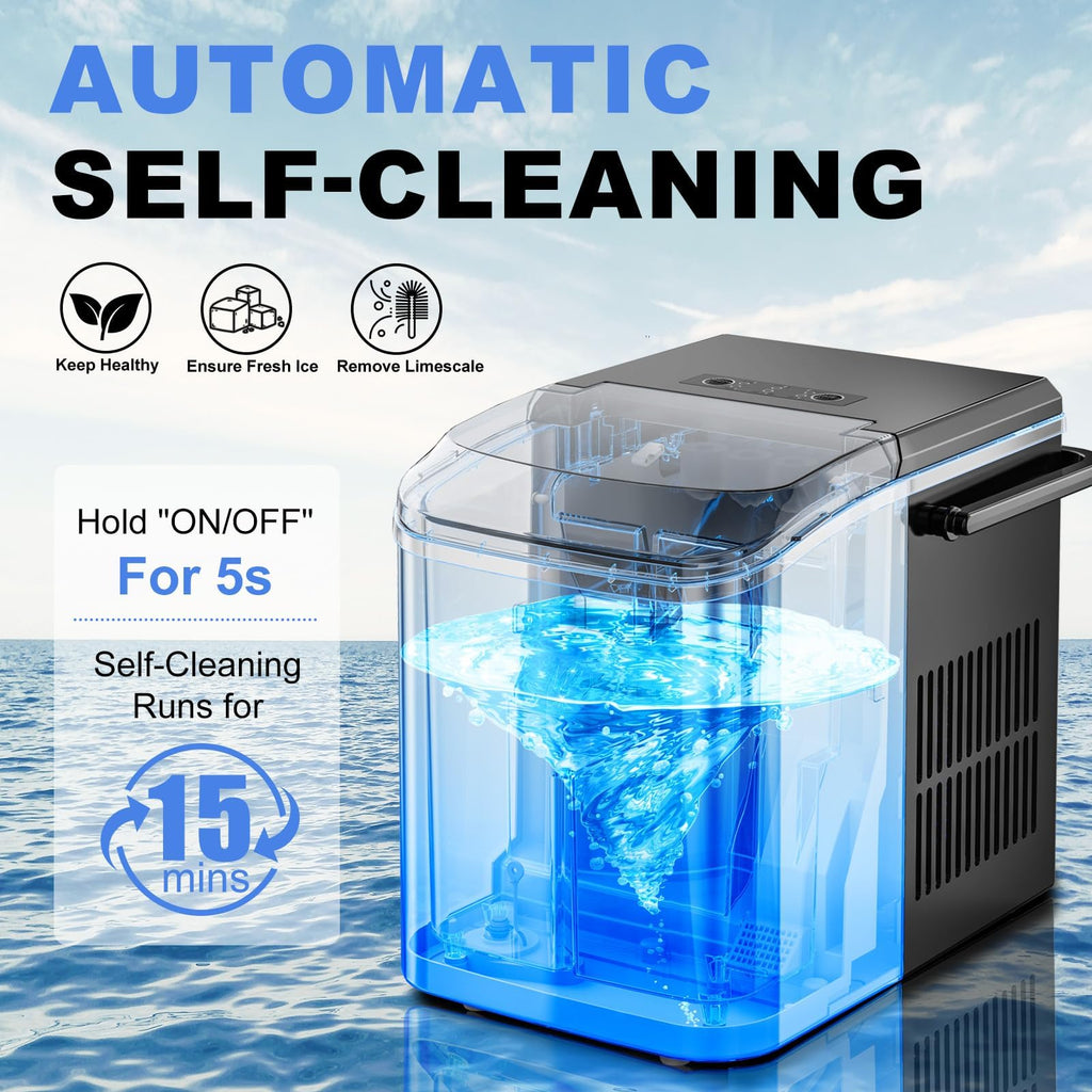 NEWBULIG Ice Makers Countertop with Handle, Portable Ice Machine, 9 Bullet Ice Cubes in 6 Mins, 26lbs in 24Hrs, Auto-Cleaning, with Basket and Scoop, for Home, Kitchen, RV, Camping,Black