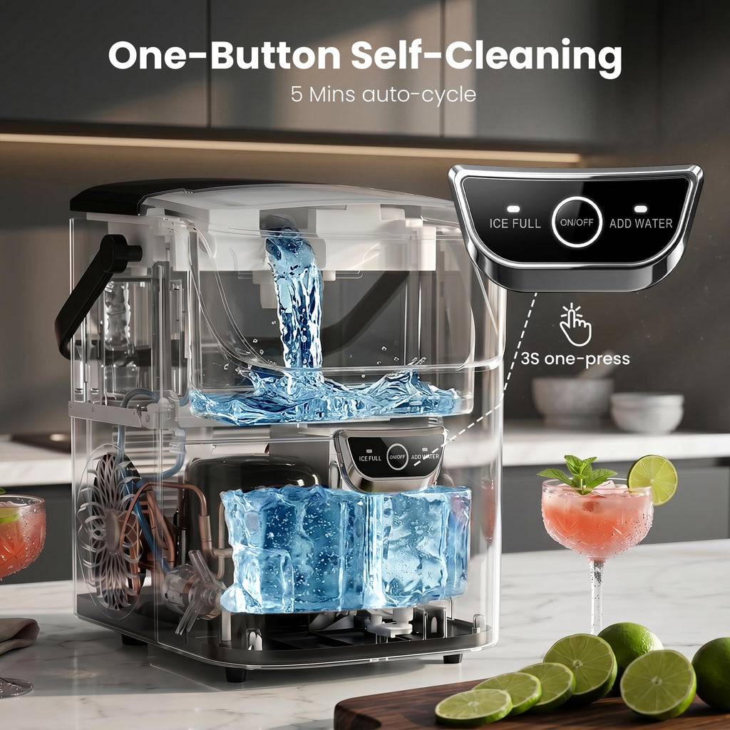 AGLUCKY Nugget Ice Makers Countertop with Handle, Crushed Ice Ready in 5 Mins, 35lbs/Day, Self-Cleaning, Portable Ice Machine with One-Click Operation for Home/Kitchen/Party/RV/Camping
