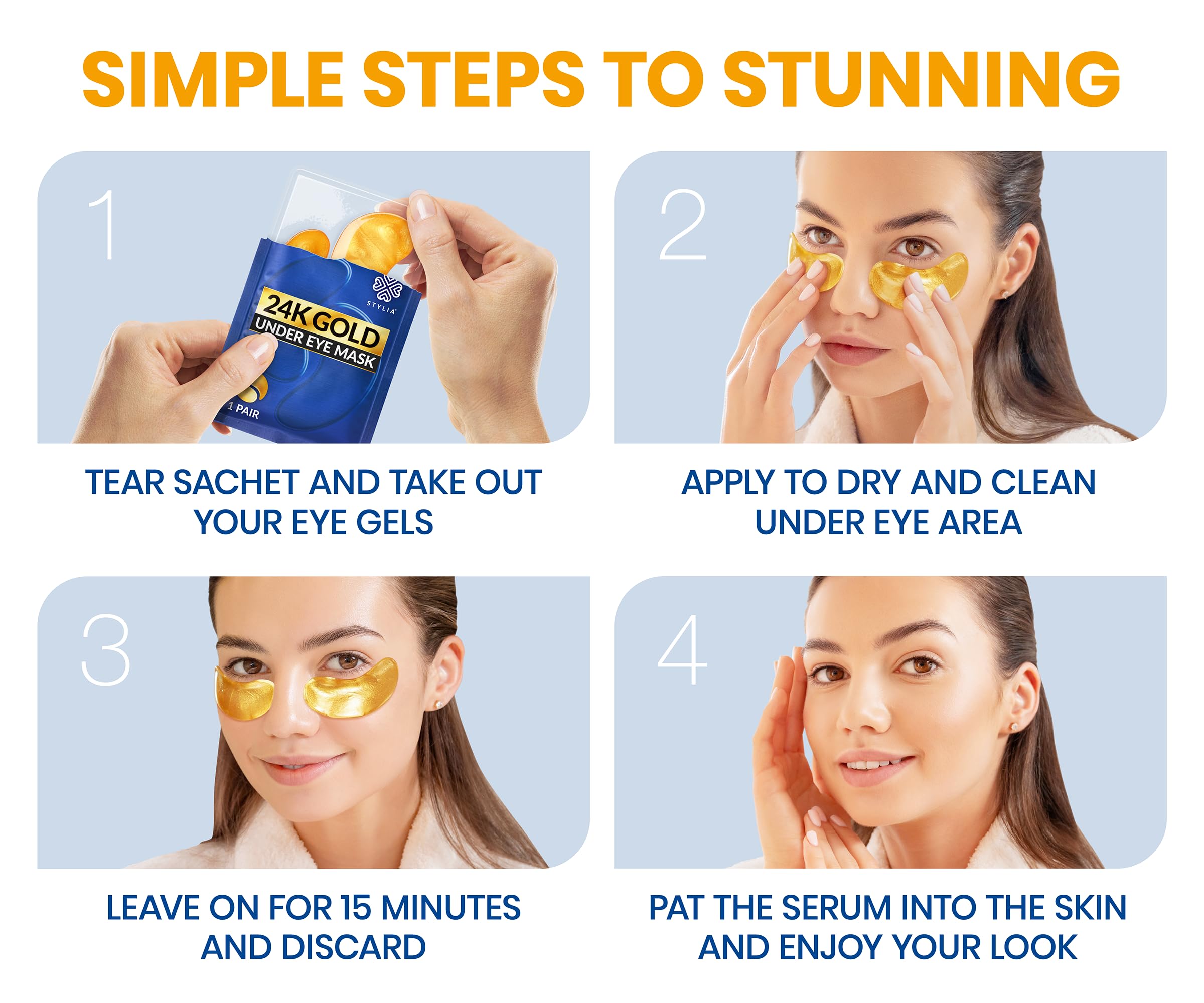 Stylia Collagen & Vitamin C Under Eye Patches for Puffy Eyes & Dark Circles - Depuffing, Hydrating & Firming Under Eye Mask with Hyaluronic Acid - Stocking Stuffers for Teen Girls, Vegan (30 Pairs)
