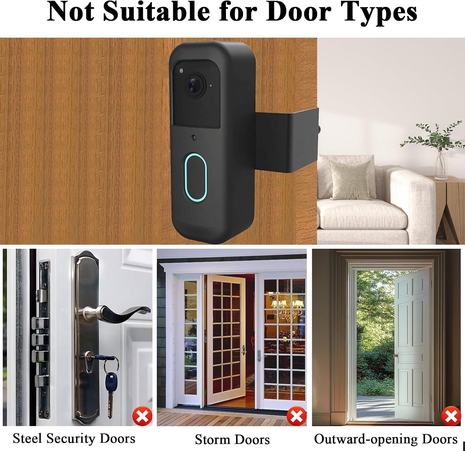 Blink Doorbell Mount, Anti-Theft Blink Video Doorbell Door Mount Bracket, No Drilling, Not Block Motion Sensor, Easy to Install, Fit for Video Doorbell 2nd Gen (Black)