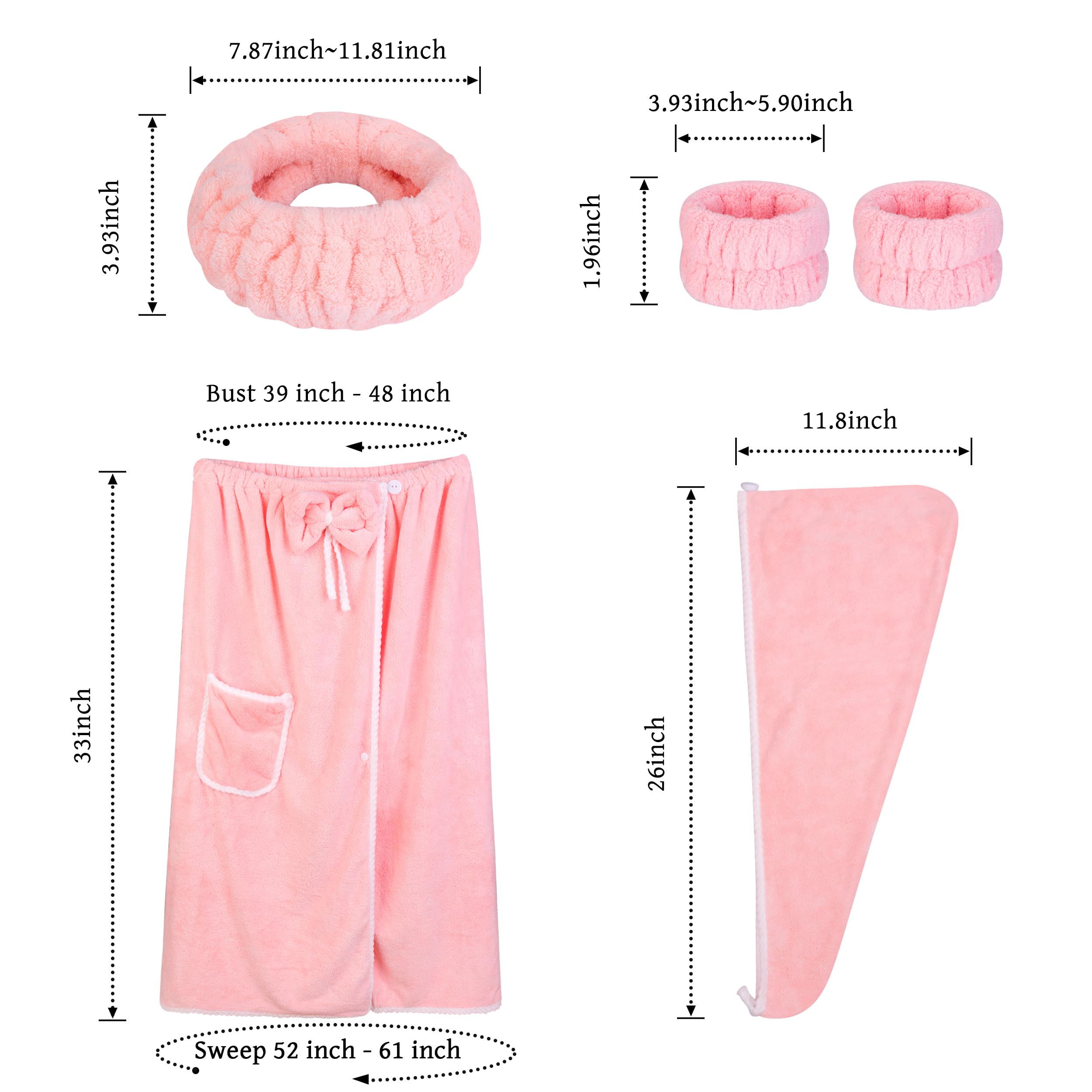 Towel Wrap Women Shower Robe Adjustable Closure Bathrobe with Hair Drying Towel & Spa Wraps