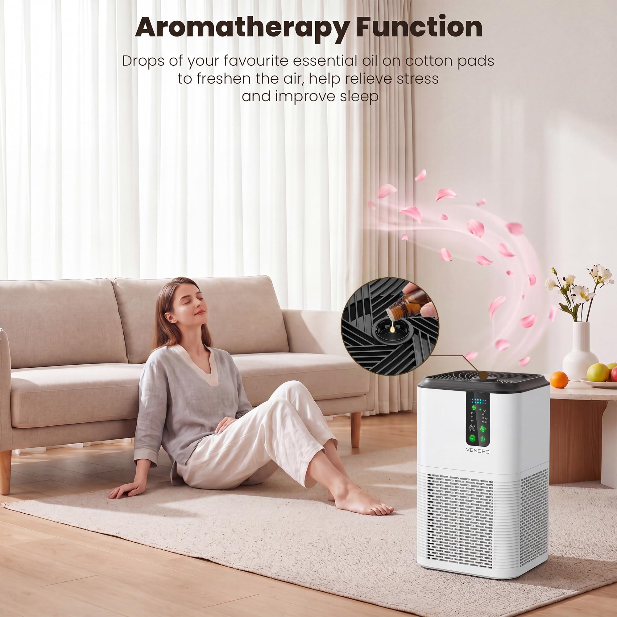 Air Purifiers for Home Large Room Up to 1750ft², Vendfo H13 HEPA Air Purifier for Bedroom with Auto Air Quality Monitor, Air Cleaner with Fragrance for Smoke Dust Pollen Pets Hair Odor, White Black