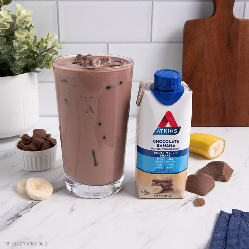 Atkins Chocolate Banana Protein-Rich Shake. With B Vitamins and Protein. Made with Real Fruit. Keto-Friendly and Gluten Free, 11 Fl Oz (Pack of 12)